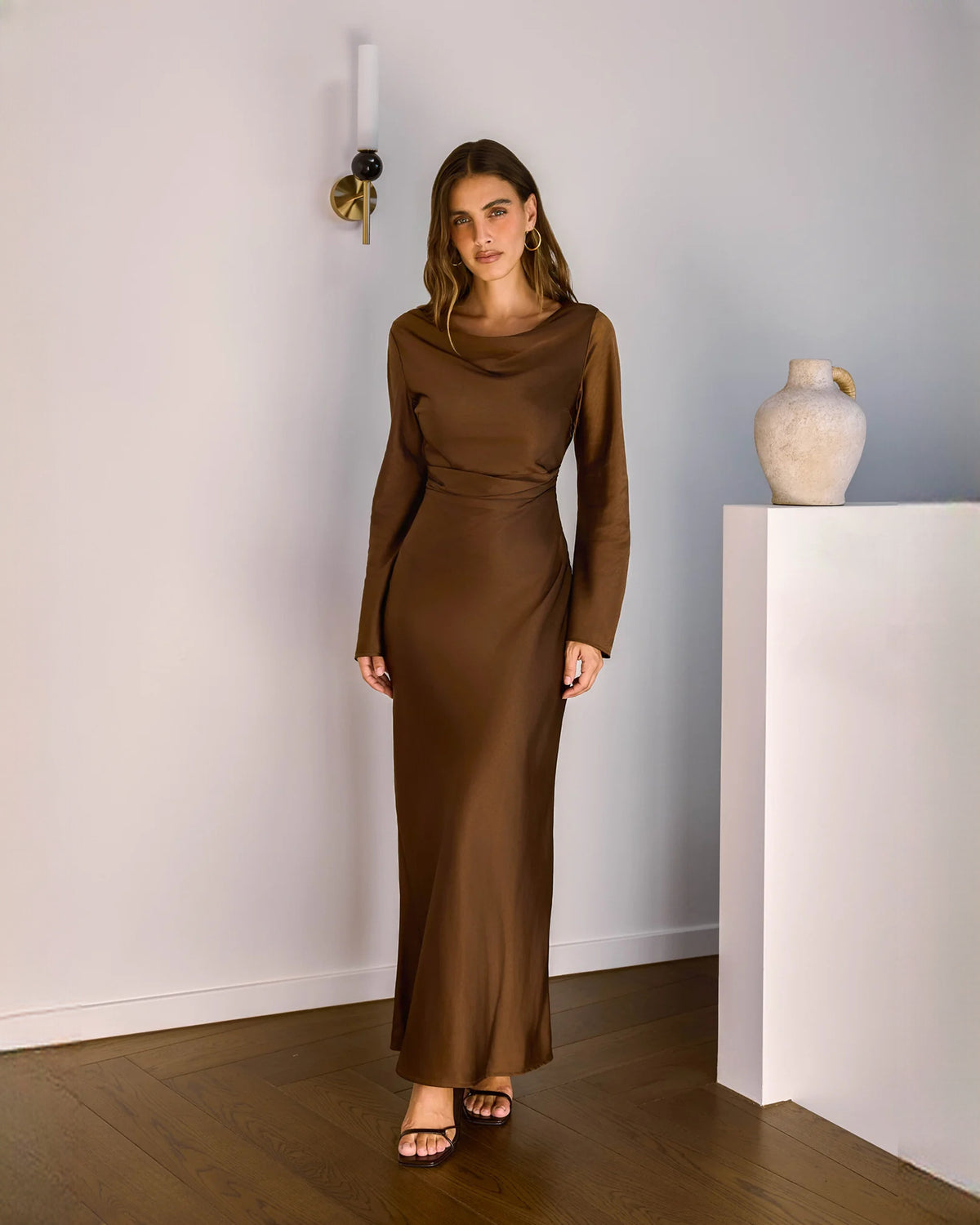 sleeveless satin a-line maxi bridesmaid dress - image 5