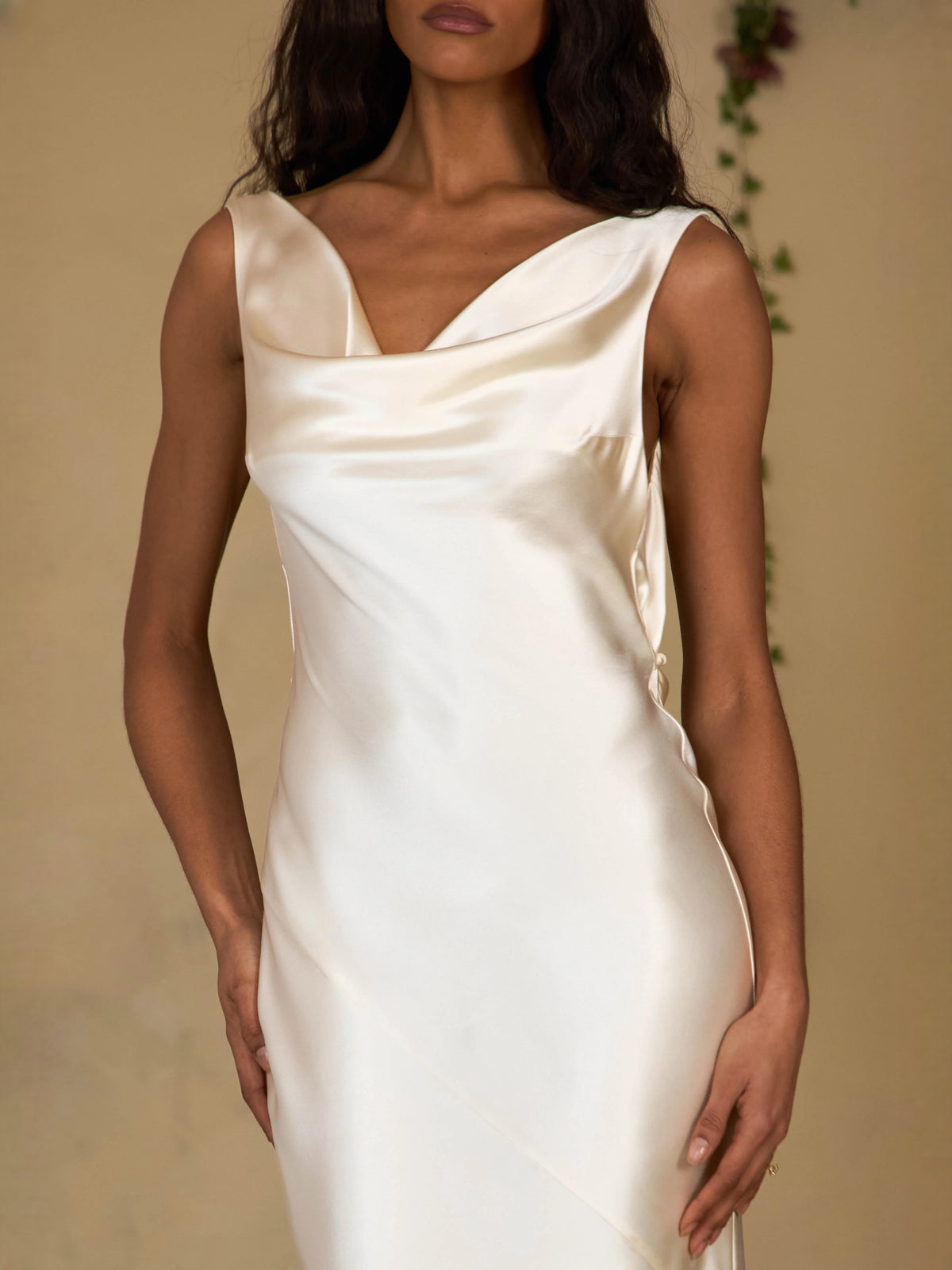 Ivory white floor-length prom dress, alternate view showing the skirt and hem