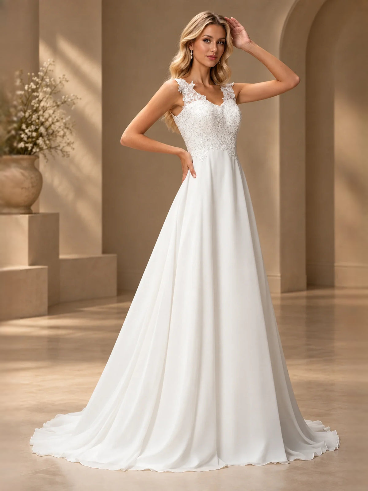 White floor-length wedding dress, alternate view showing the skirt and hem