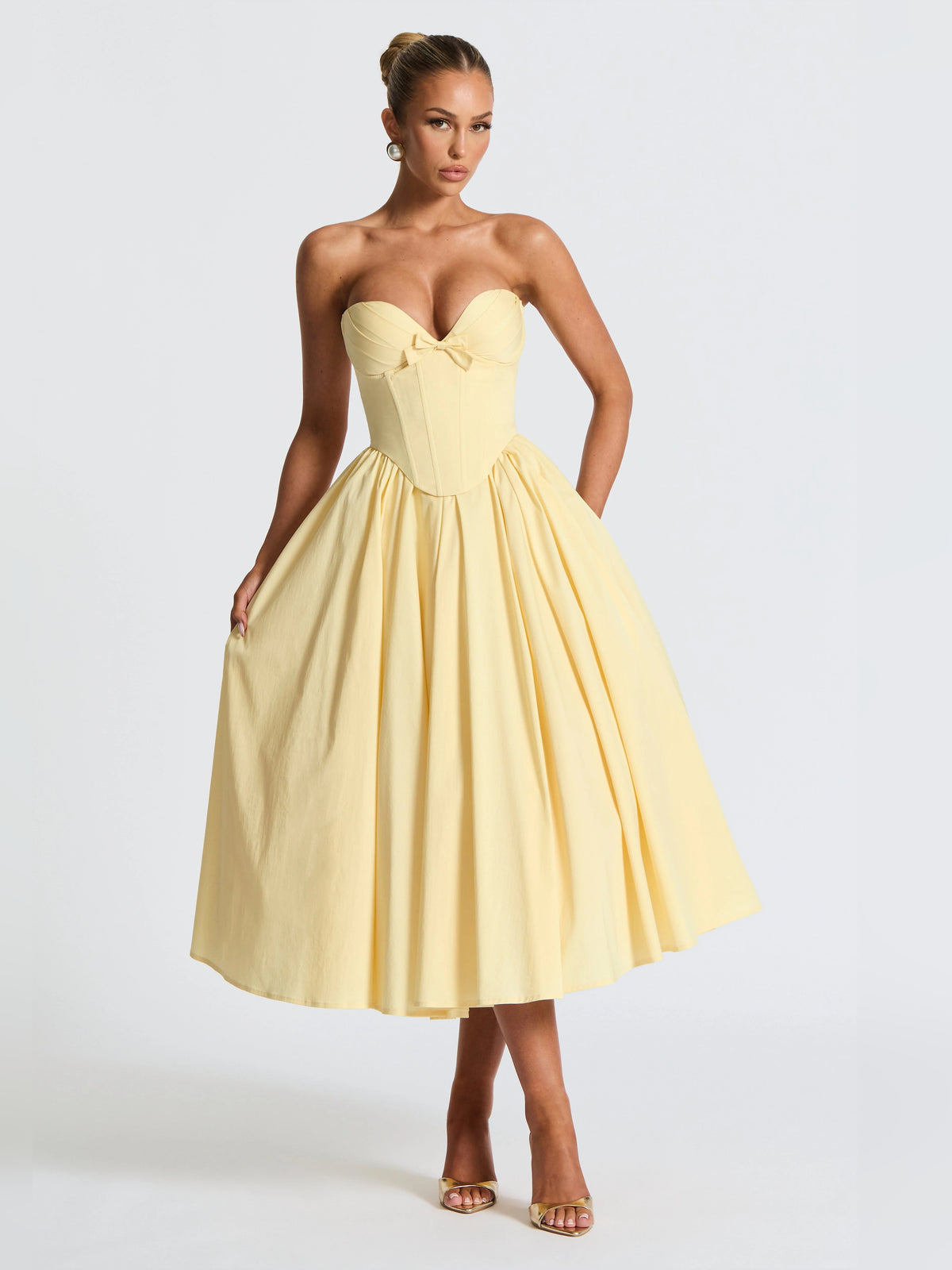 Lemon midi formal dress, alternate view showing the skirt