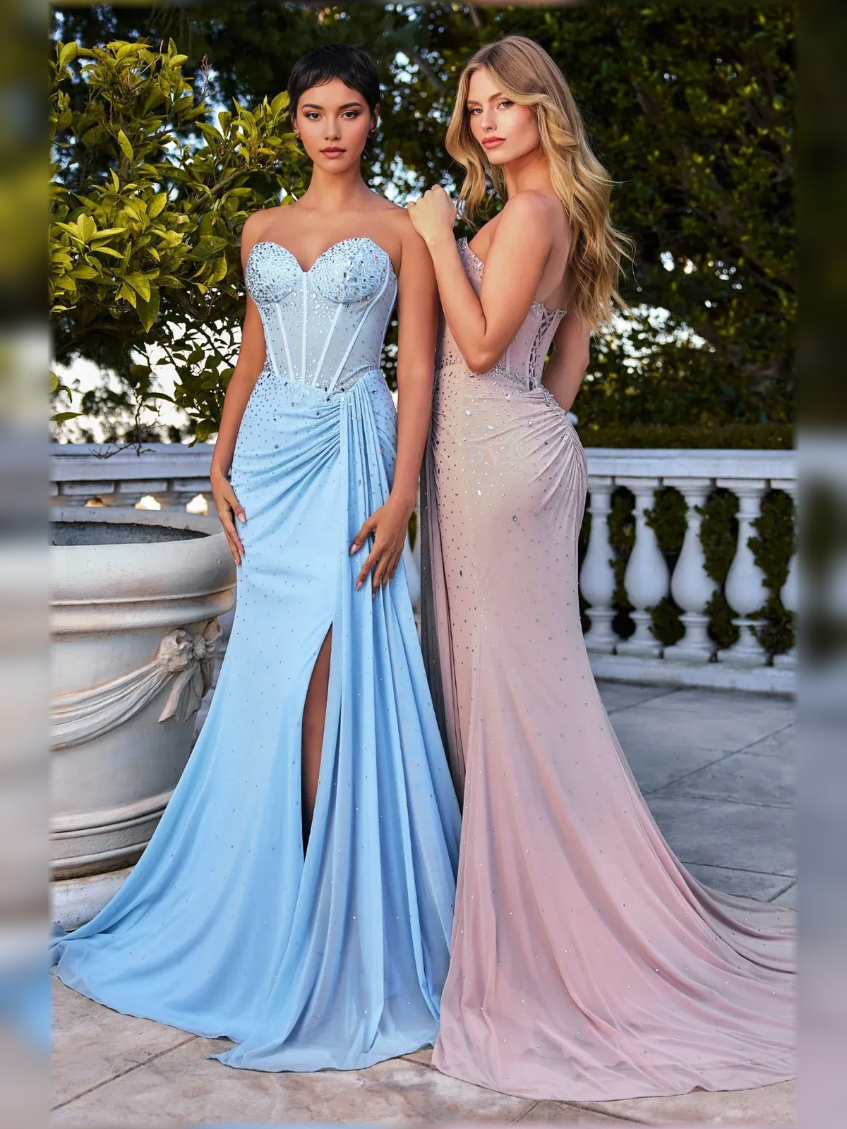 Light Blue mermaid floor-length formal dress with skirt slit, alternate view showing the skirt