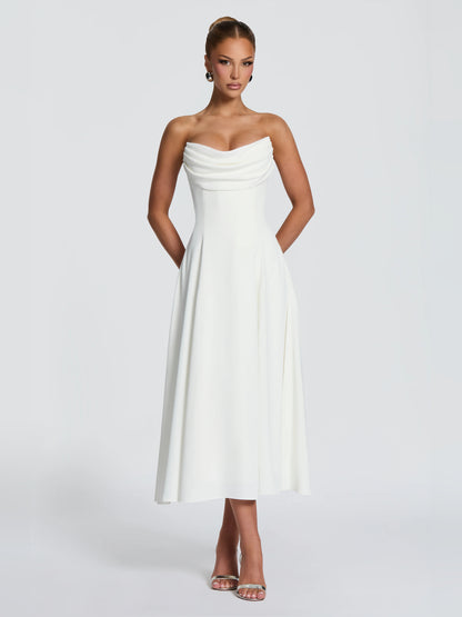 Ivory midi formal dress, alternate view showing the skirt