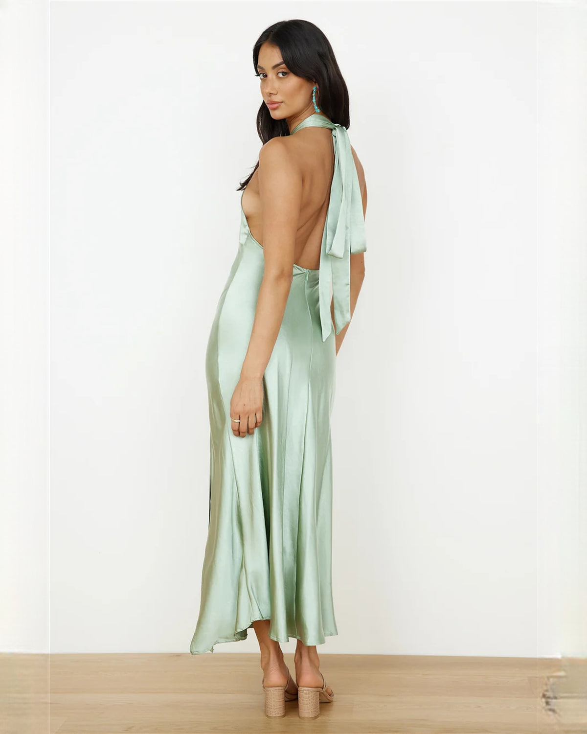 sleeveless satin a-line maxi bridesmaid dress - image 5
