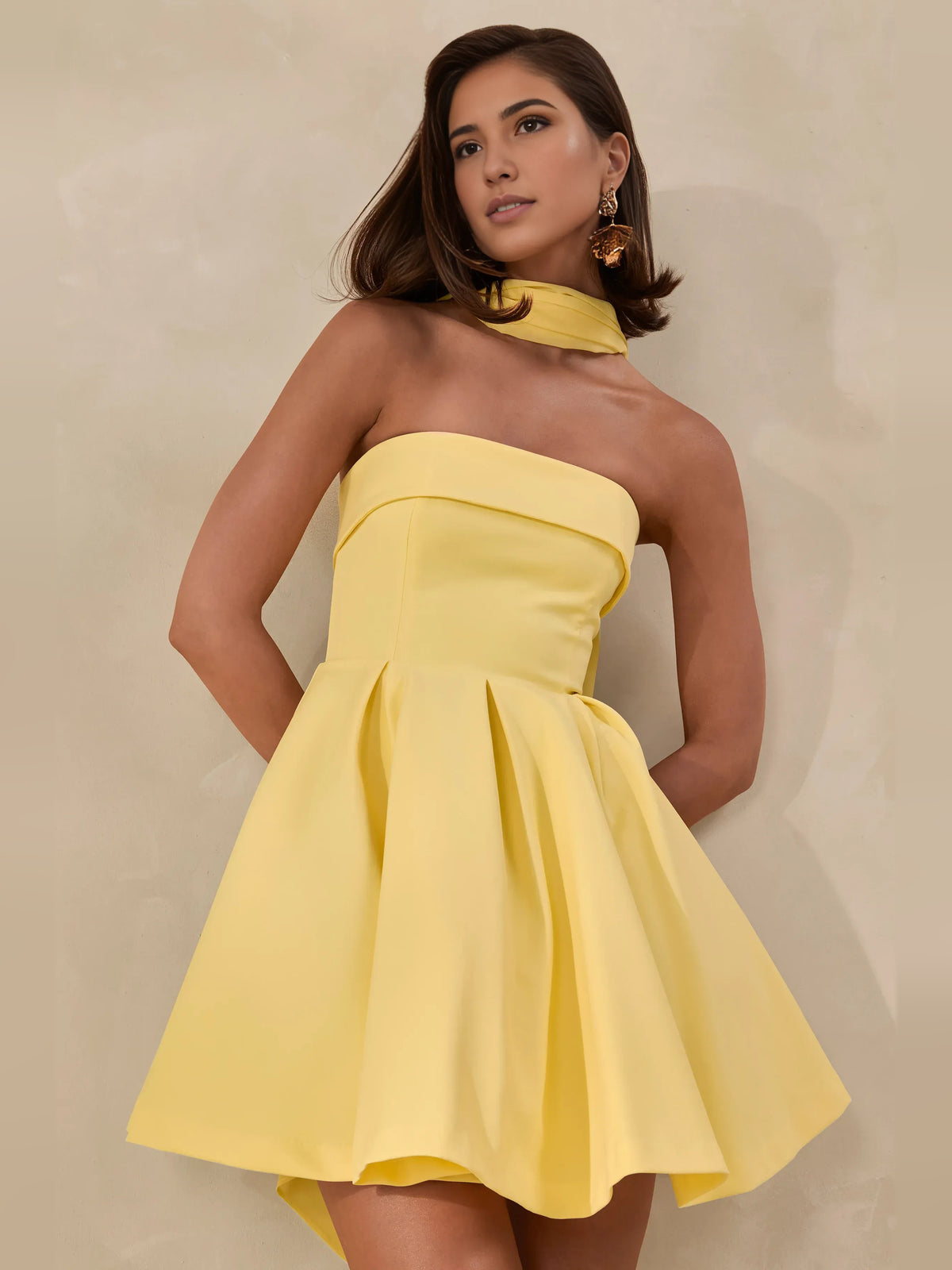 Lemon mini homecoming dress, alternate view showing the skirt and hem