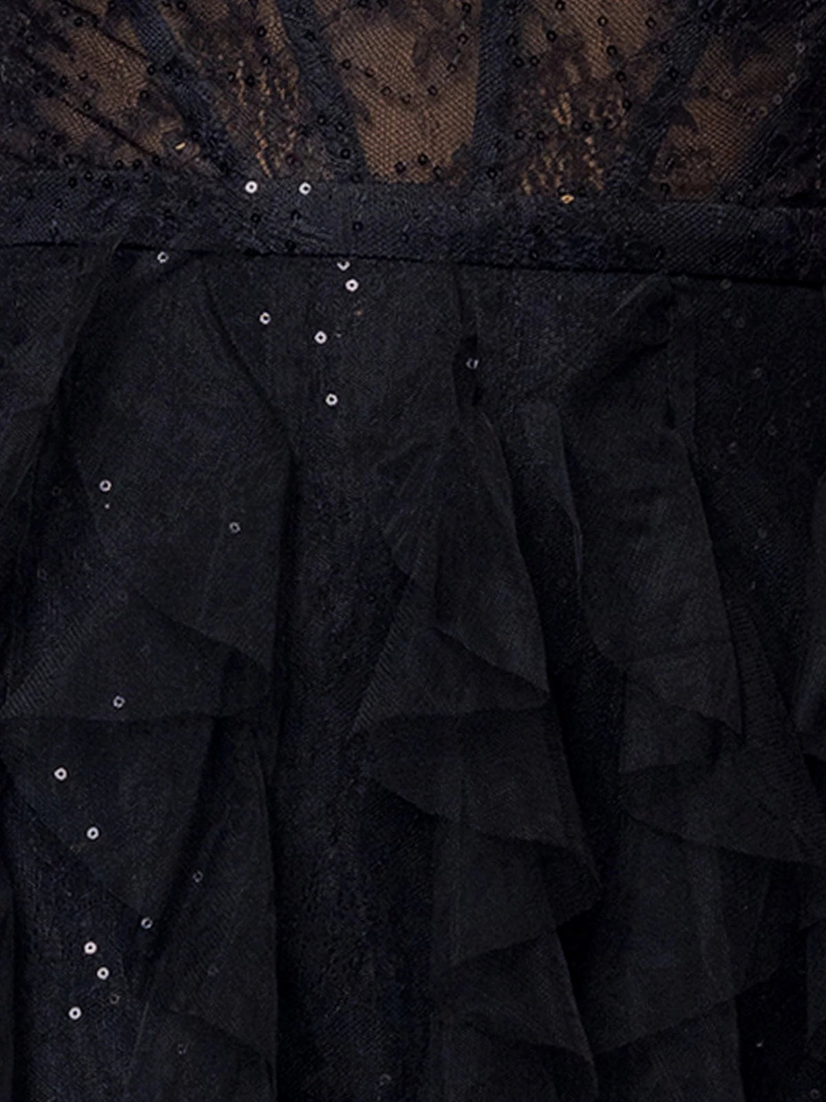 Black a-line floor-length formal dress with sequins, alternate view