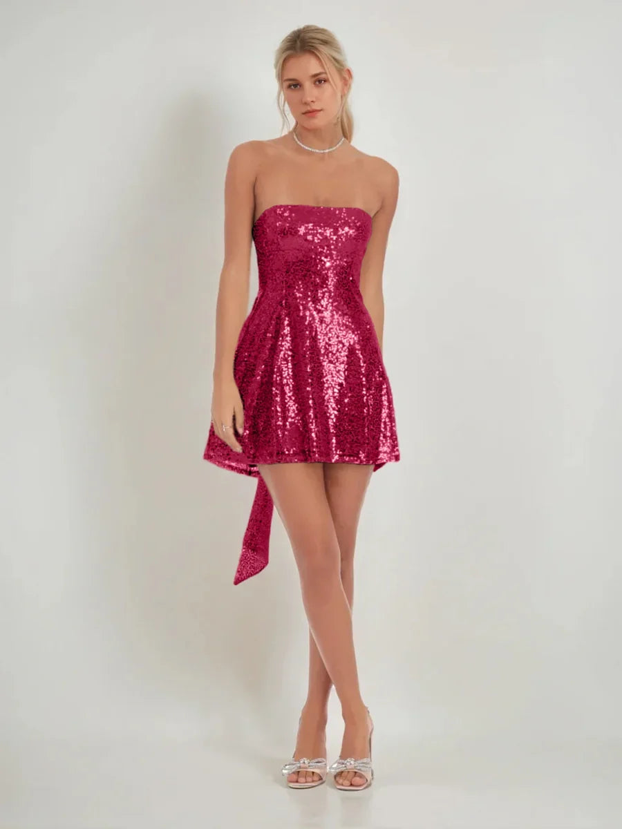 Champagne mini homecoming dress, alternate view showing the skirt and hem
