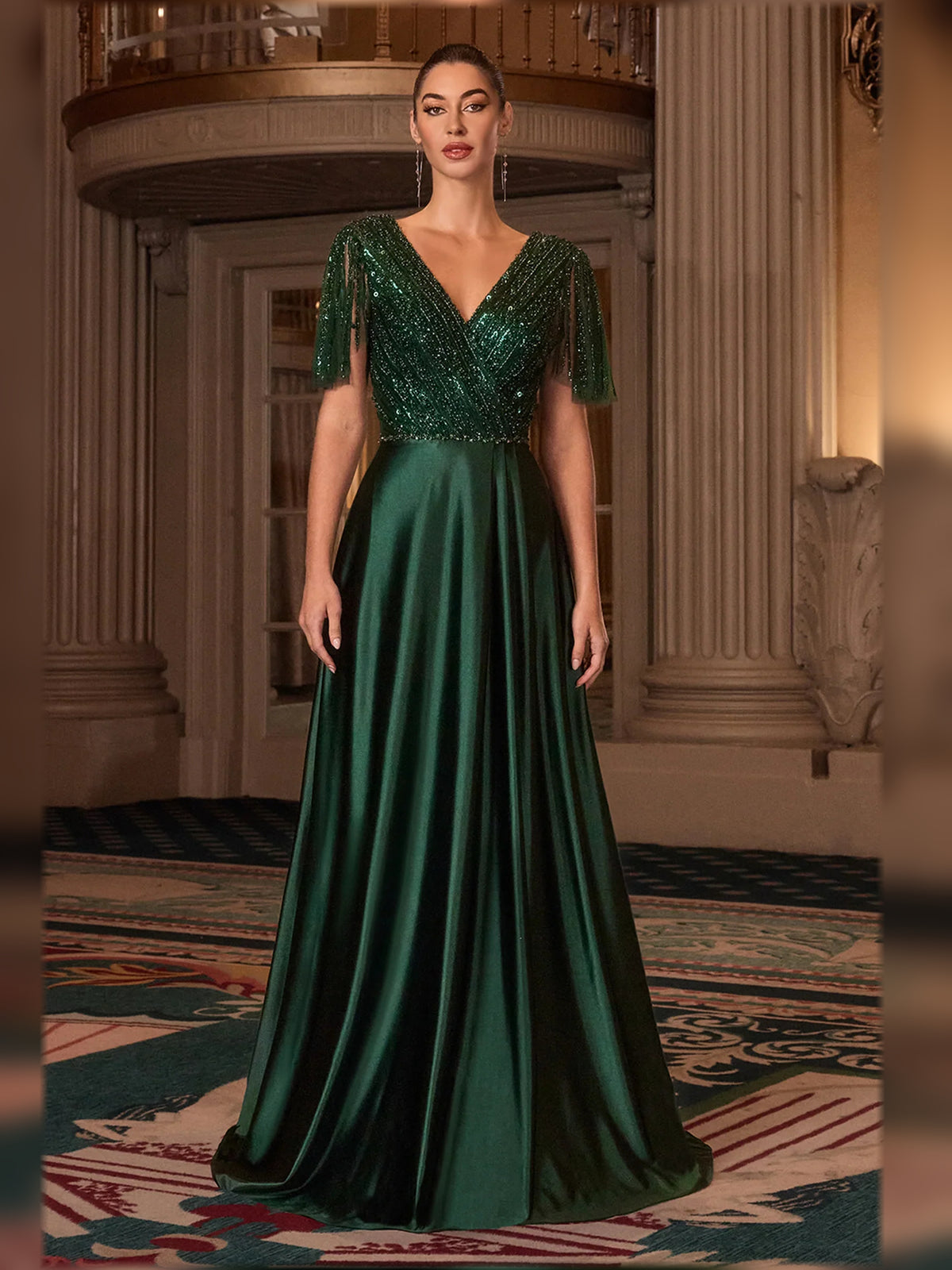 Navy Blue floor-length mother of the bride dress, alternate view showing the skirt and hem