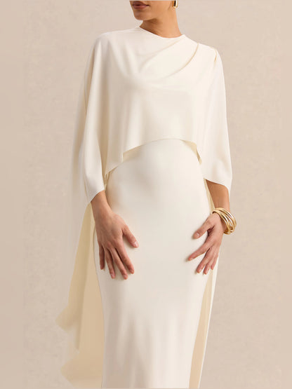 Cream midi formal dress, alternate view showing the skirt