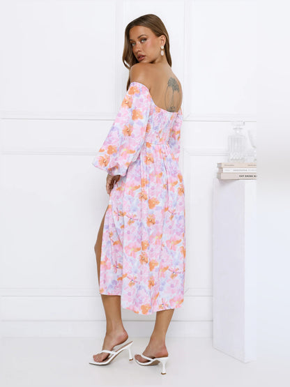 Multi midi formal dress with floral print, alternate view showing the skirt