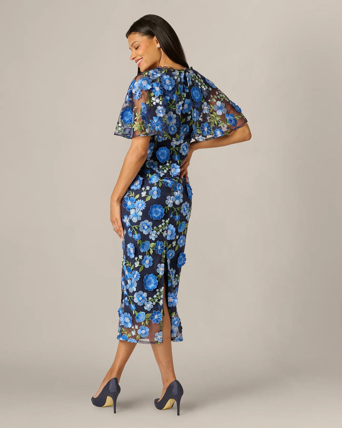 cape-sleeve a-line midi mother of the bride dress - image 5