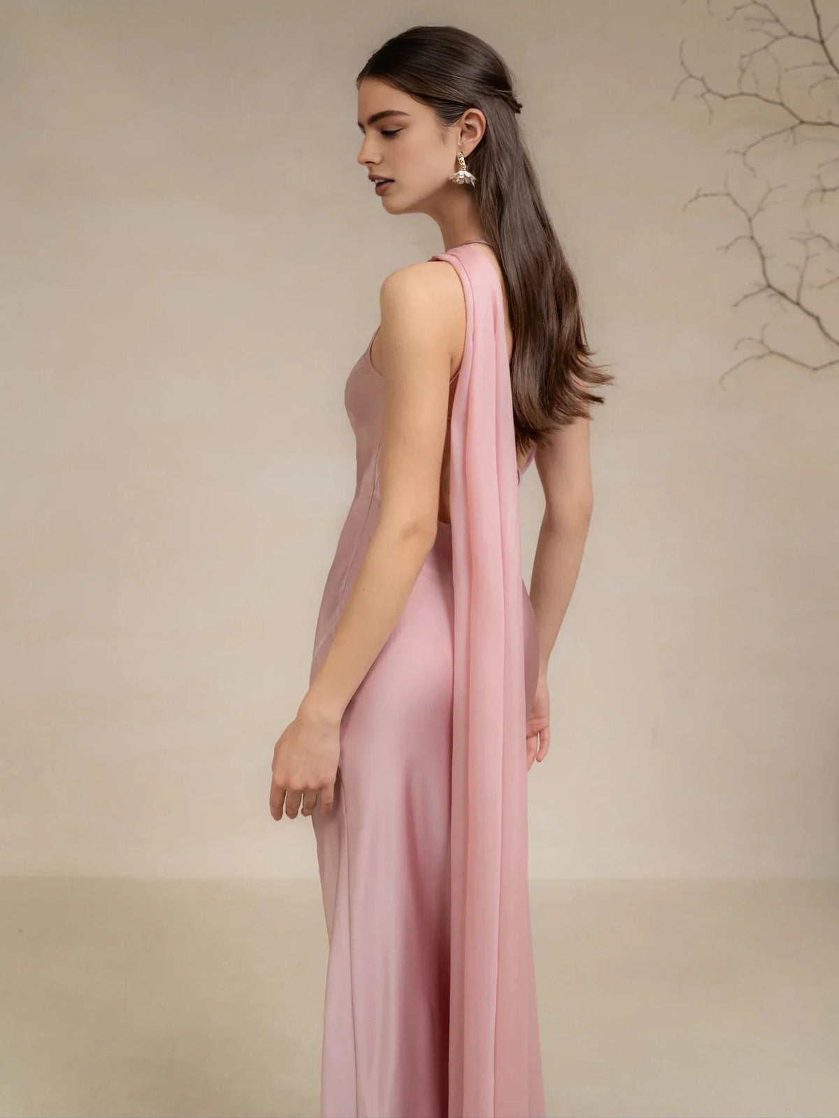 Ivory white maxi prom dress, alternate view showing the skirt and hem