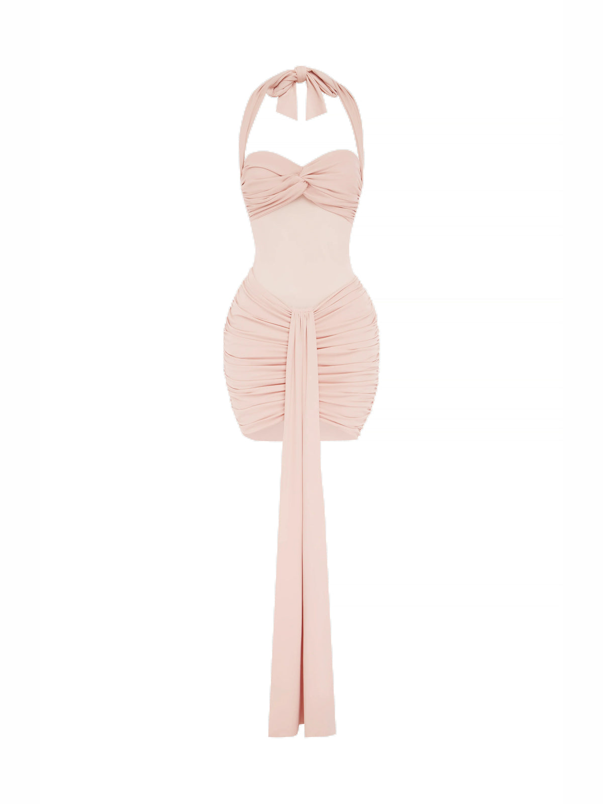 Blush mini homecoming dress, alternate view showing the skirt and hem