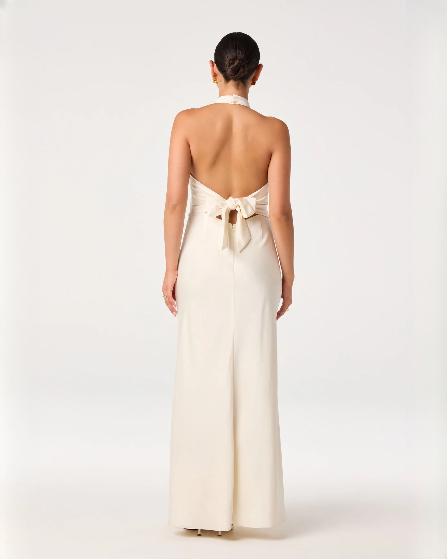 halter neck satin a-line maxi bridesmaid dress - image 5