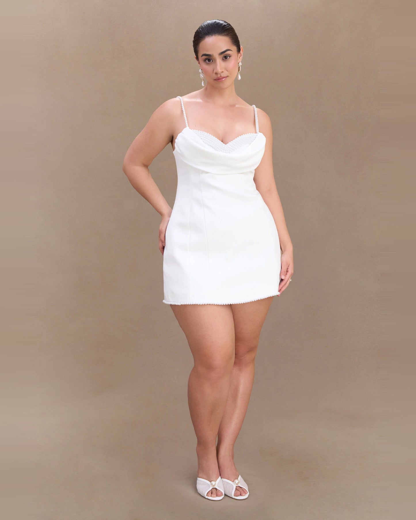 satin cowl neck pearl strap homecoming dress - image 6