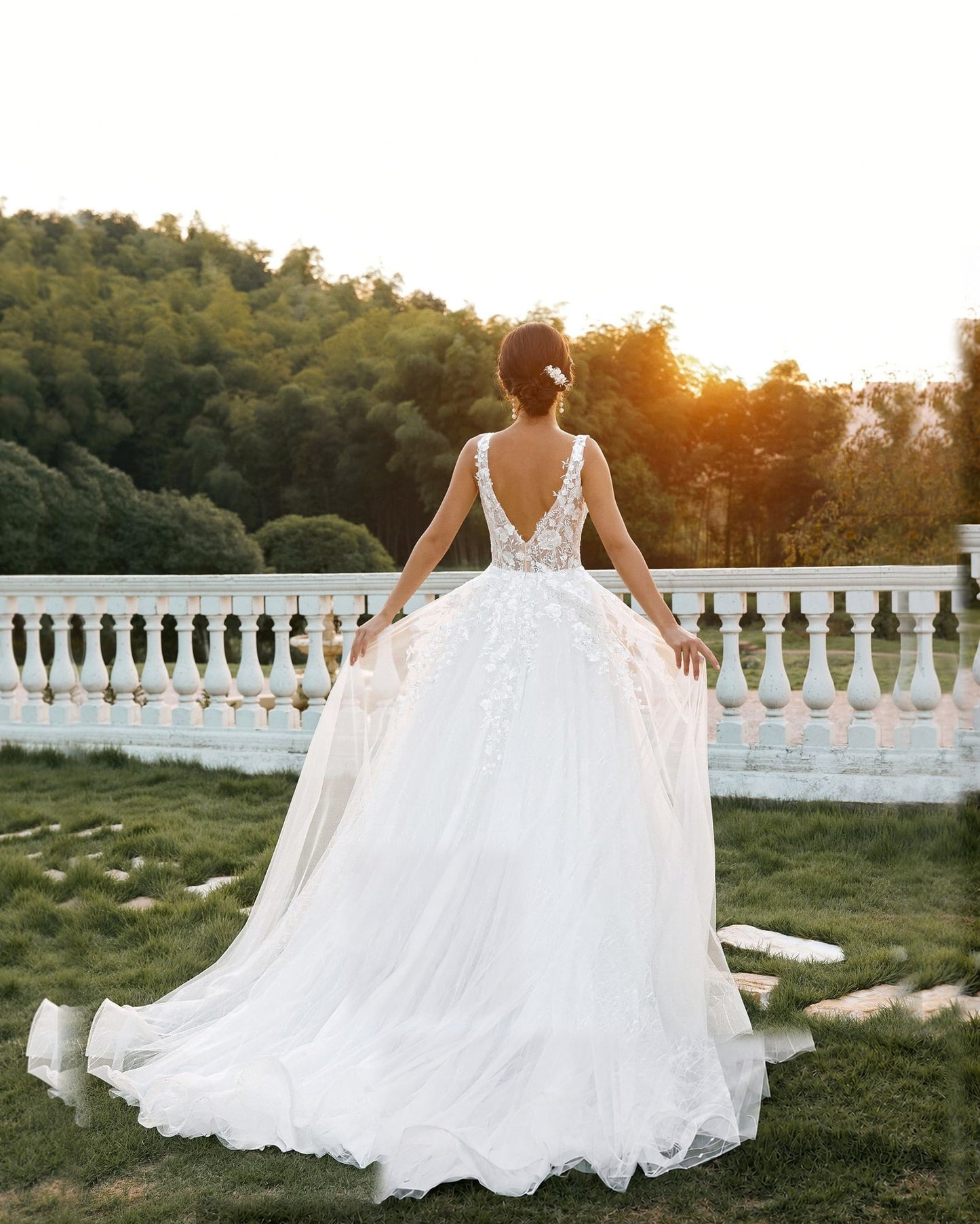 plunging v-neck lace tulle ball gown wedding dress - image 6