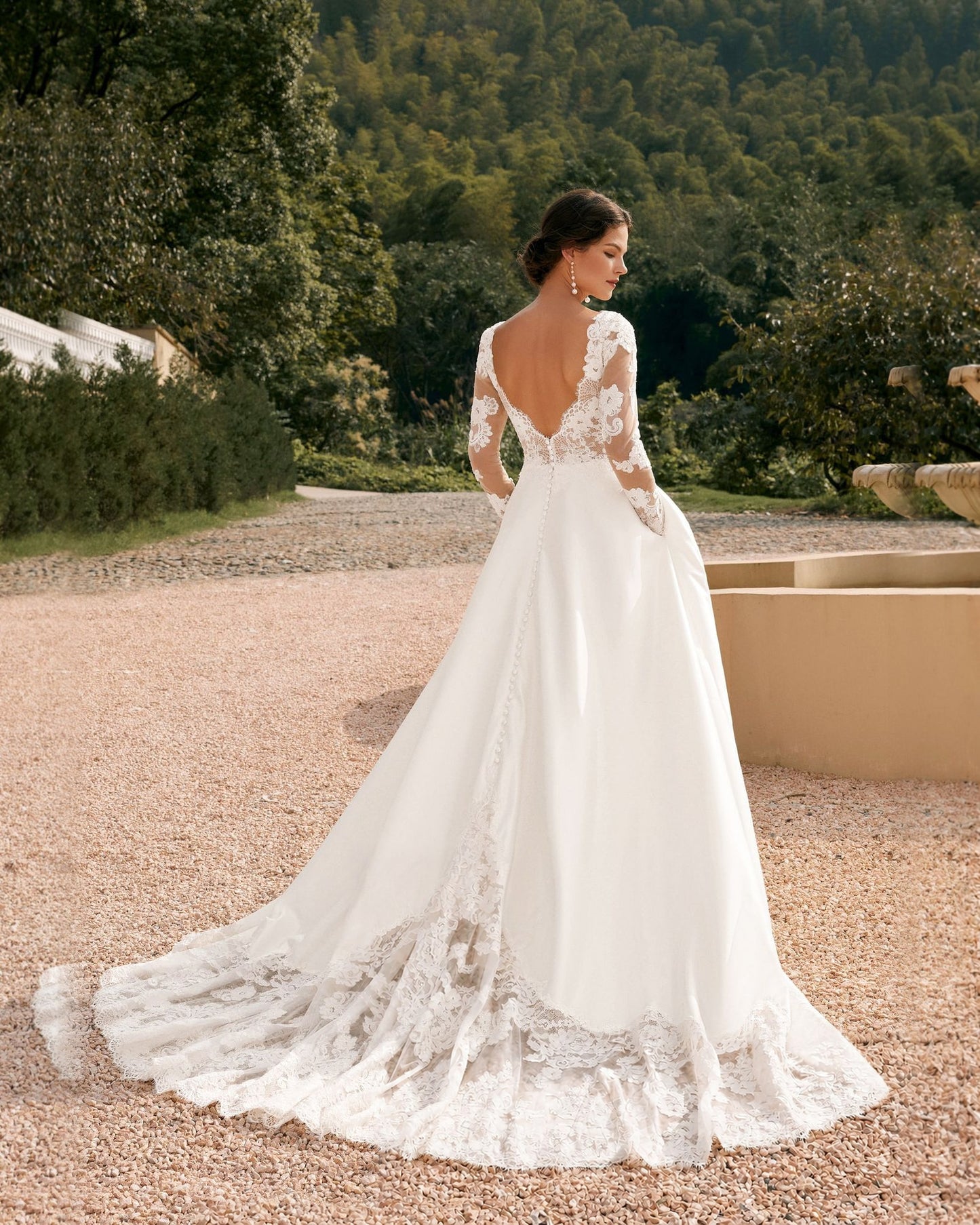 long sleeve lace bodice satin a-line wedding dress - image 6
