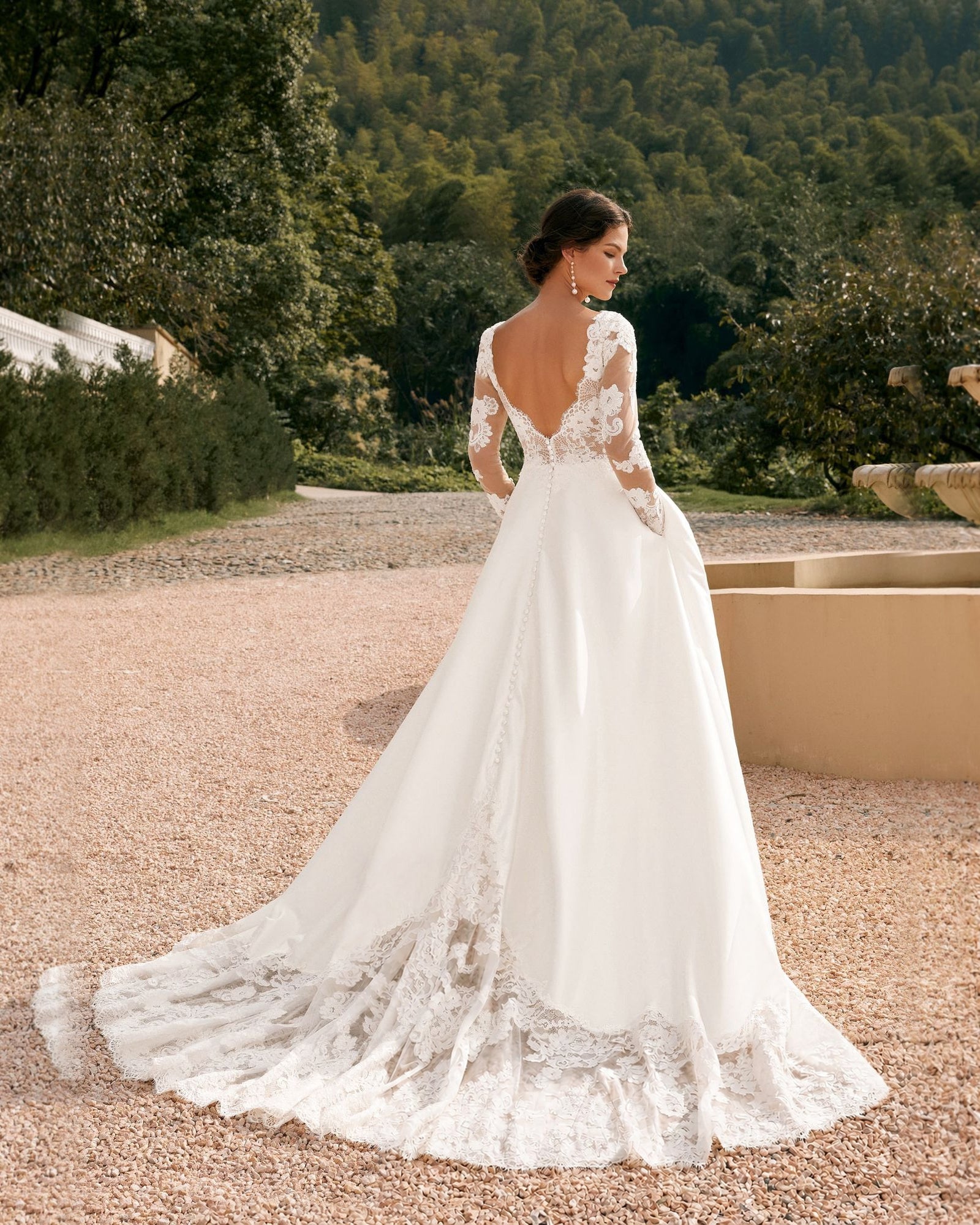 long sleeve lace bodice satin a-line wedding dress - image 6