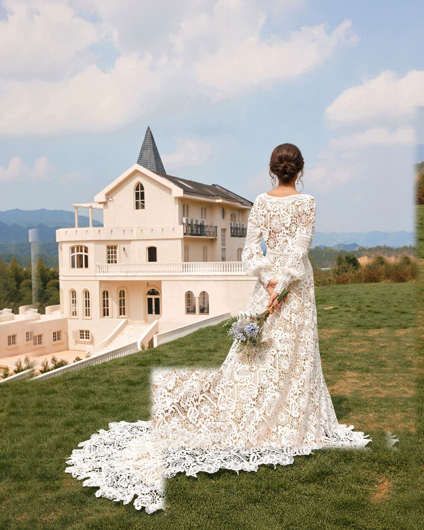 boho bishop sleeve crochet lace wedding dress - image 6