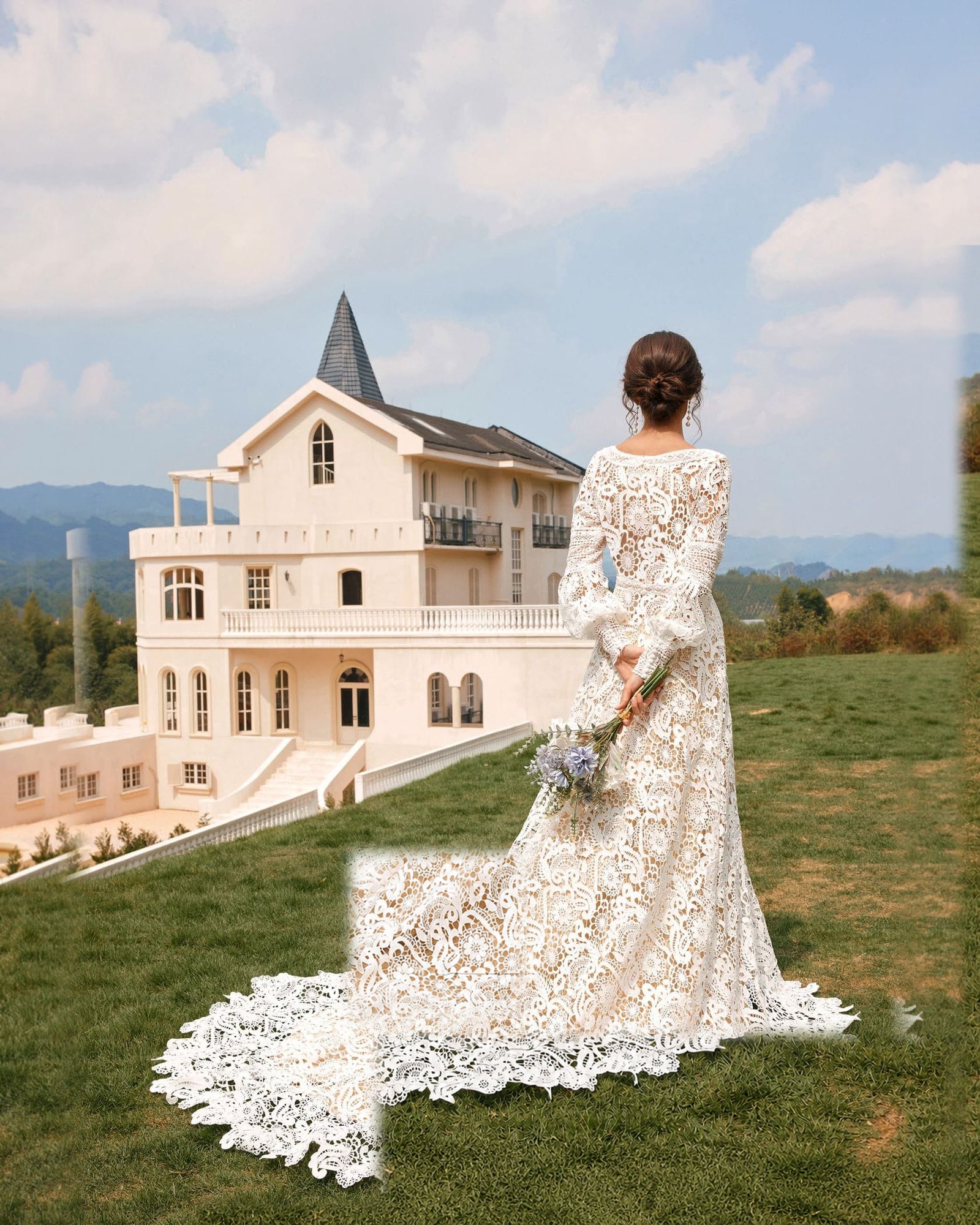 boho bishop sleeve crochet lace wedding dress - image 6