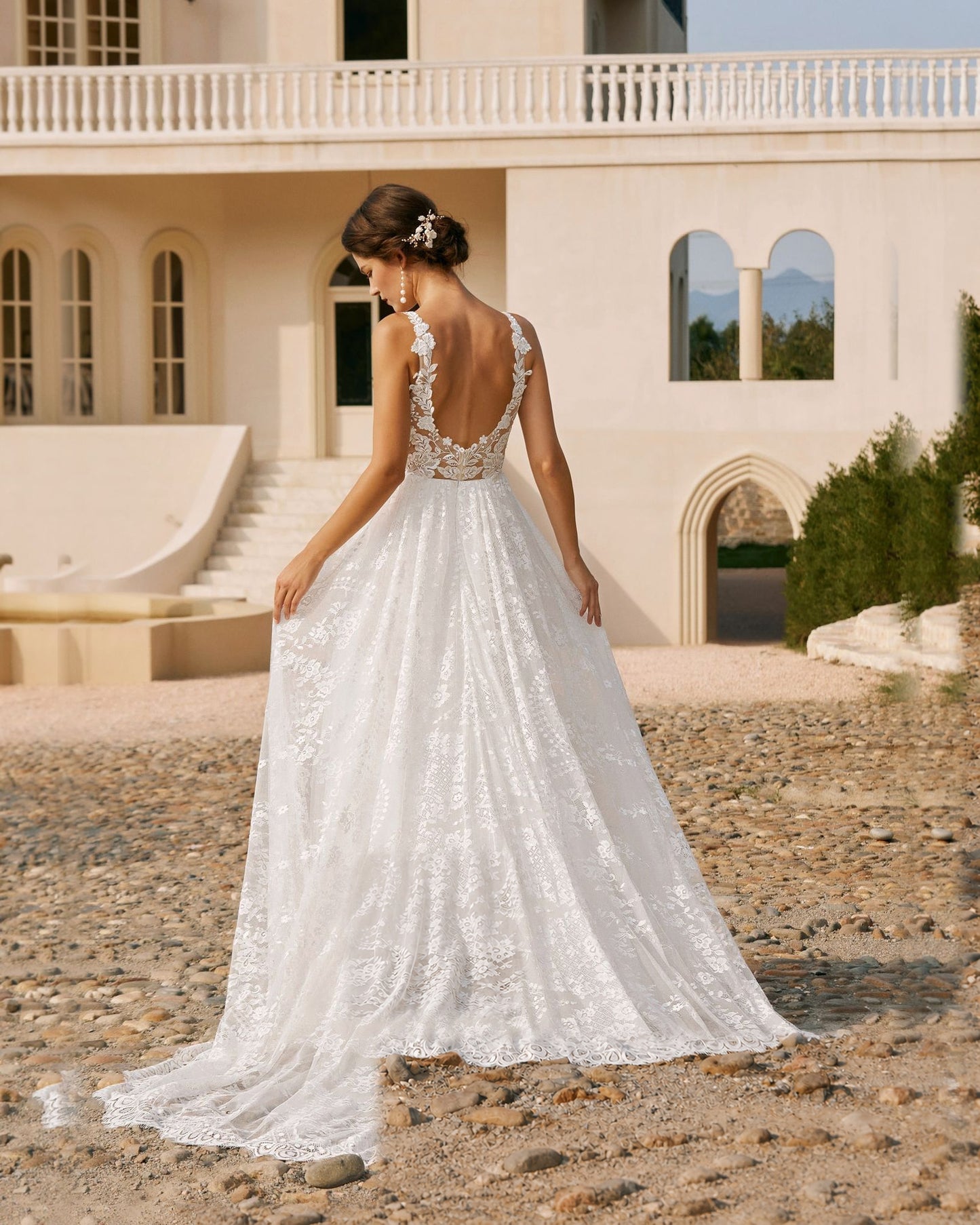 plunging v-neck lace embroidered a-line wedding dress - image 6