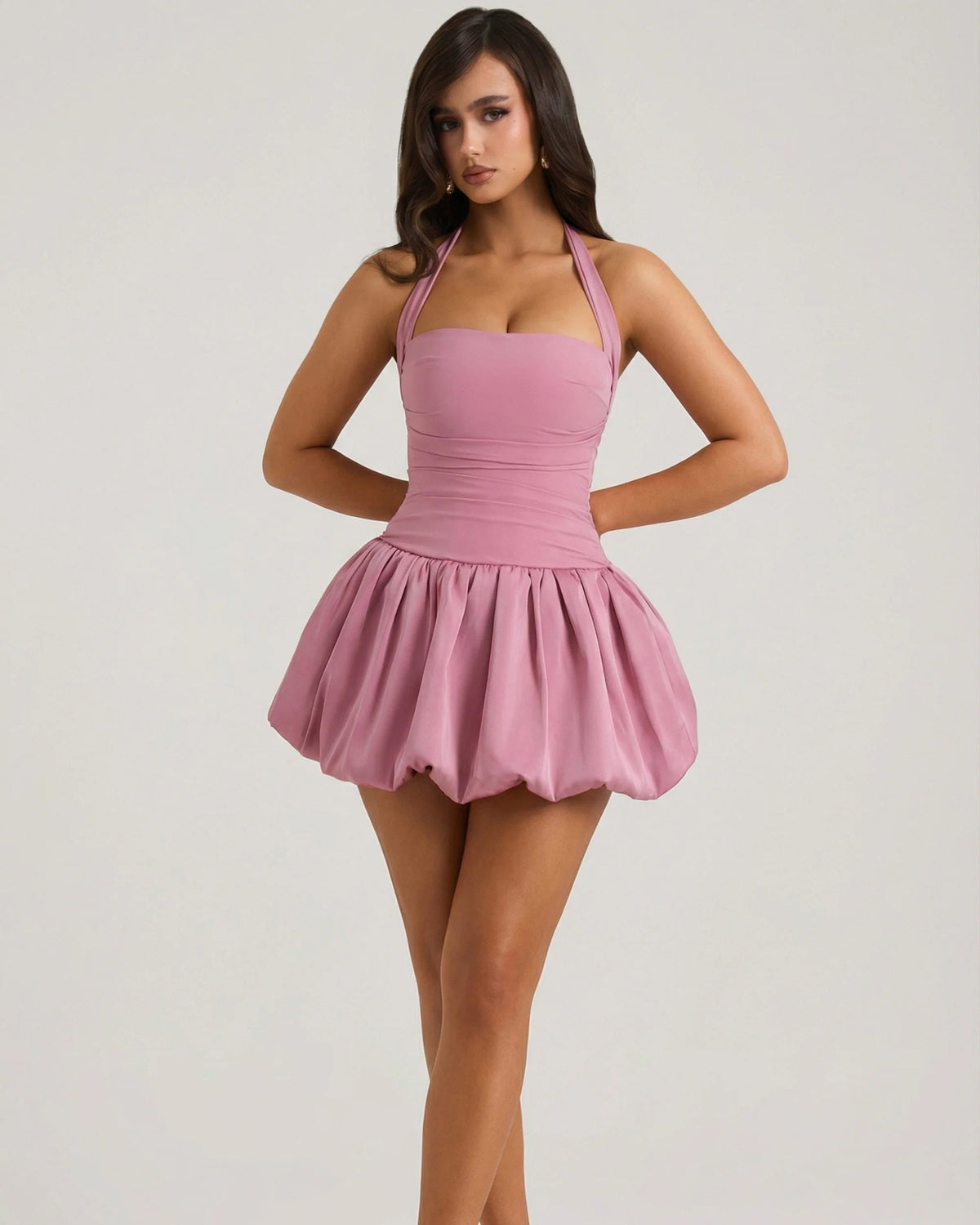 ludmila halterneck lace up corset mauve mini homecoming dress - image 6