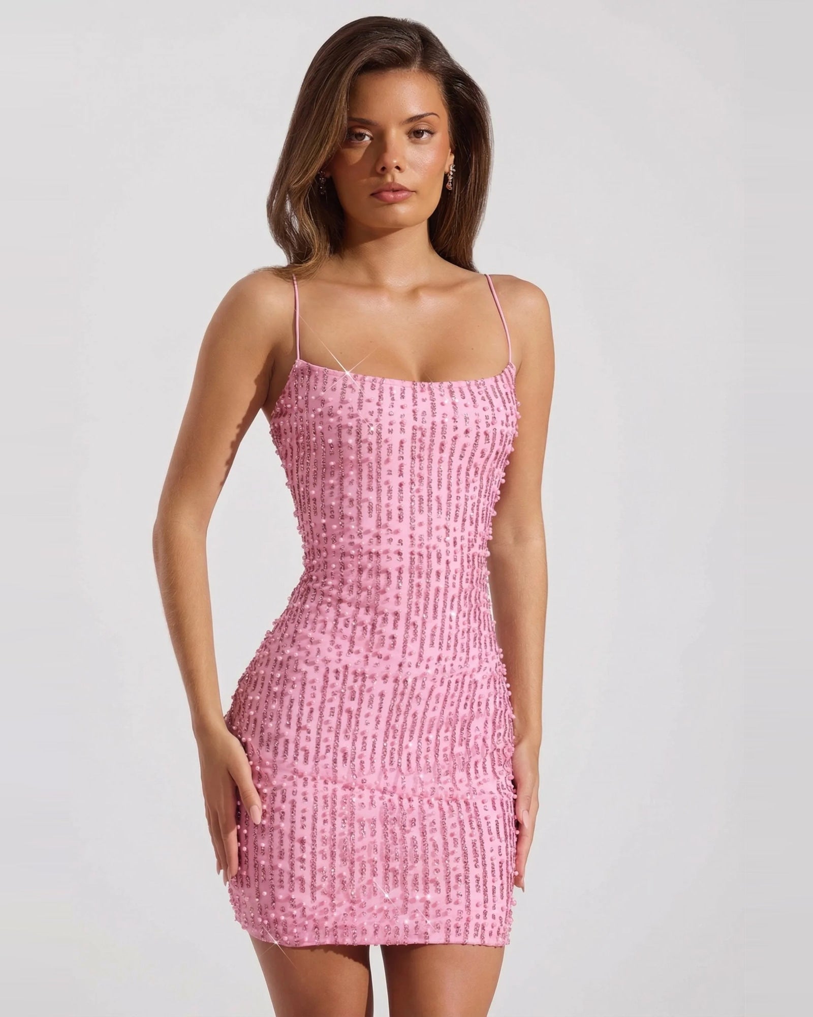 square neck sequin spaghetti strap homecoming dress - image 6