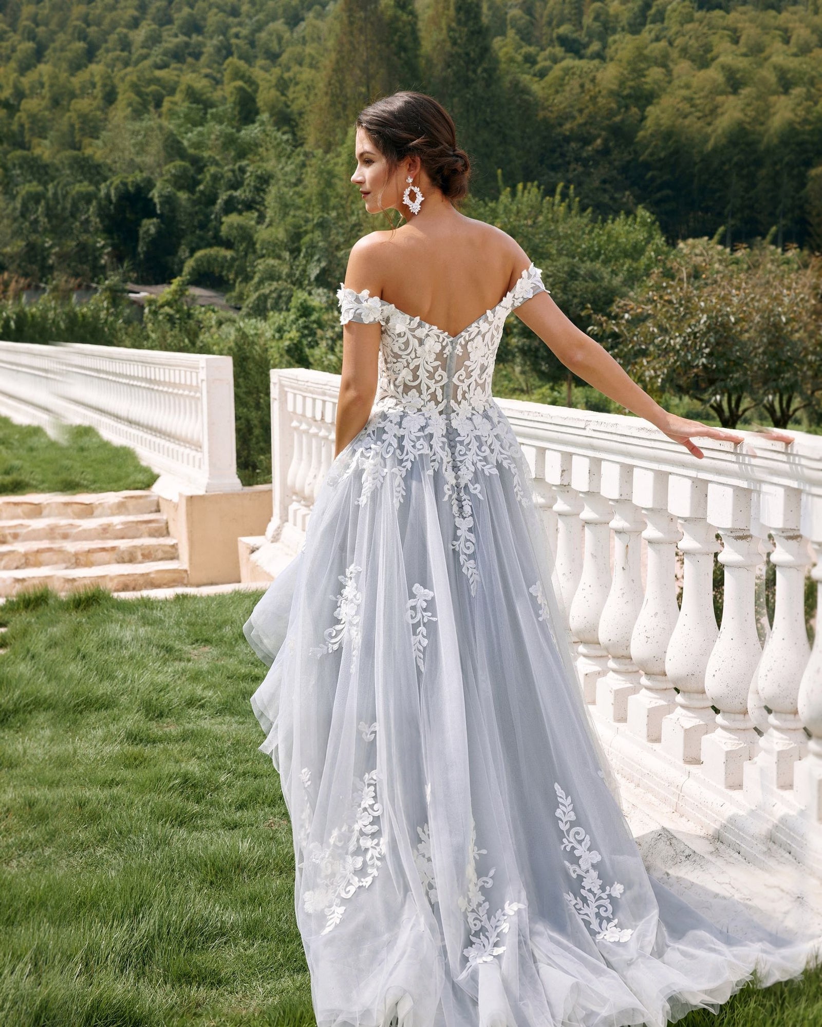 off-shoulder lace applique tulle ball gown wedding dress - image 6