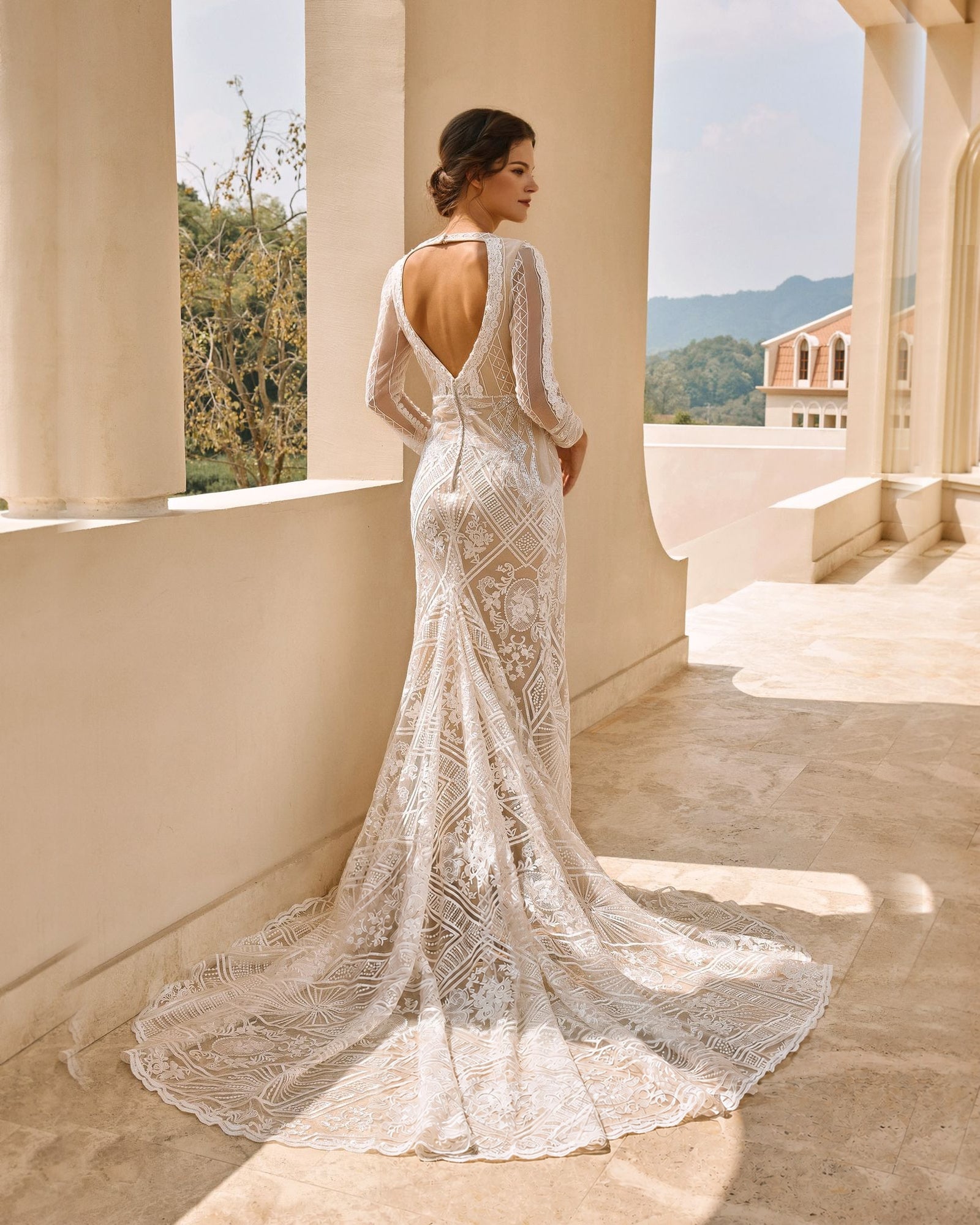 long sleeve geometric lace mermaid wedding dress - image 6