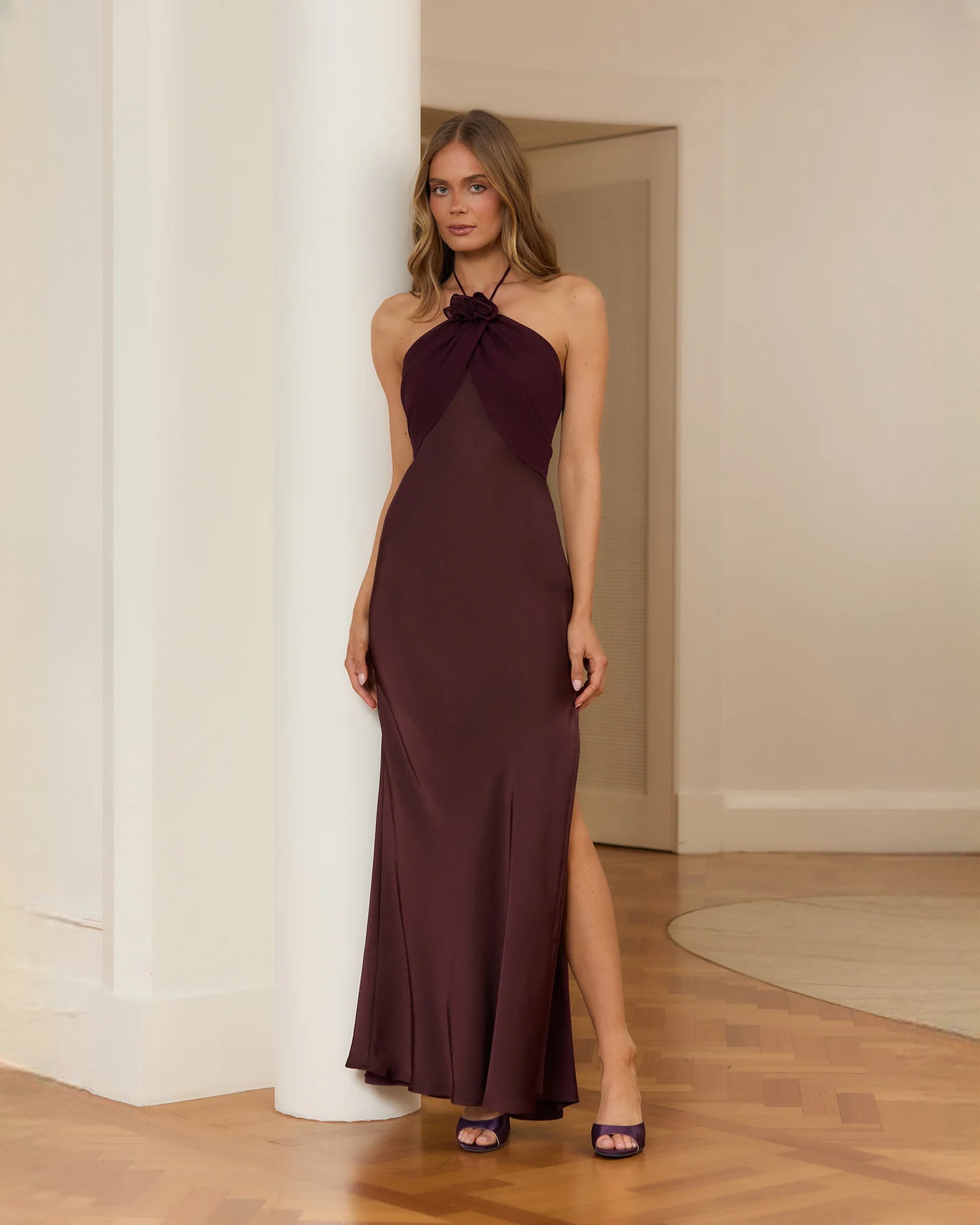 halter neck satin a-line maxi bridesmaid dress - image 6