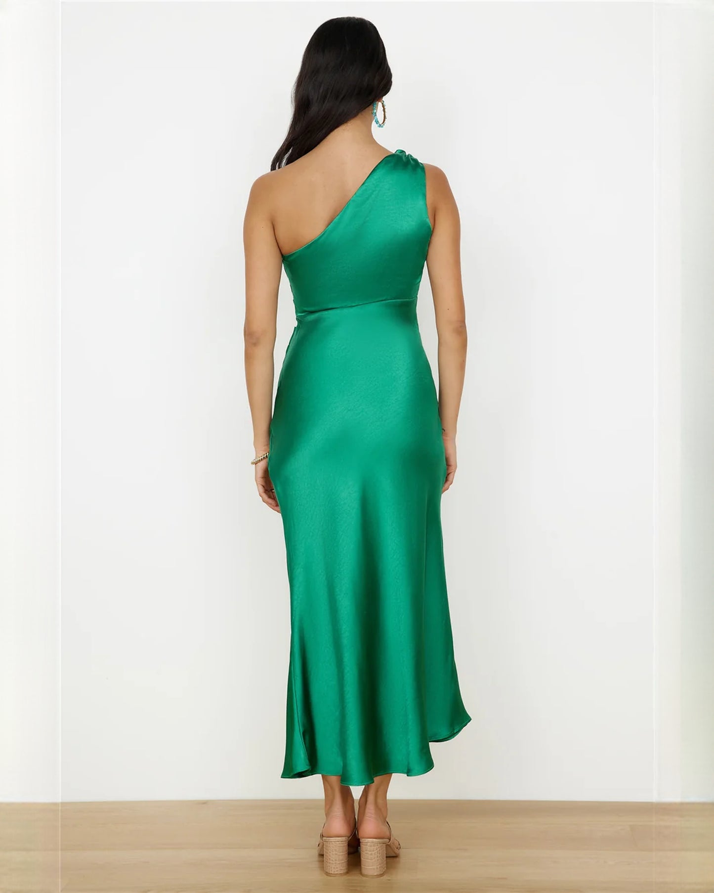 one-shoulder satin a-line maxi bridesmaid dress - image 6