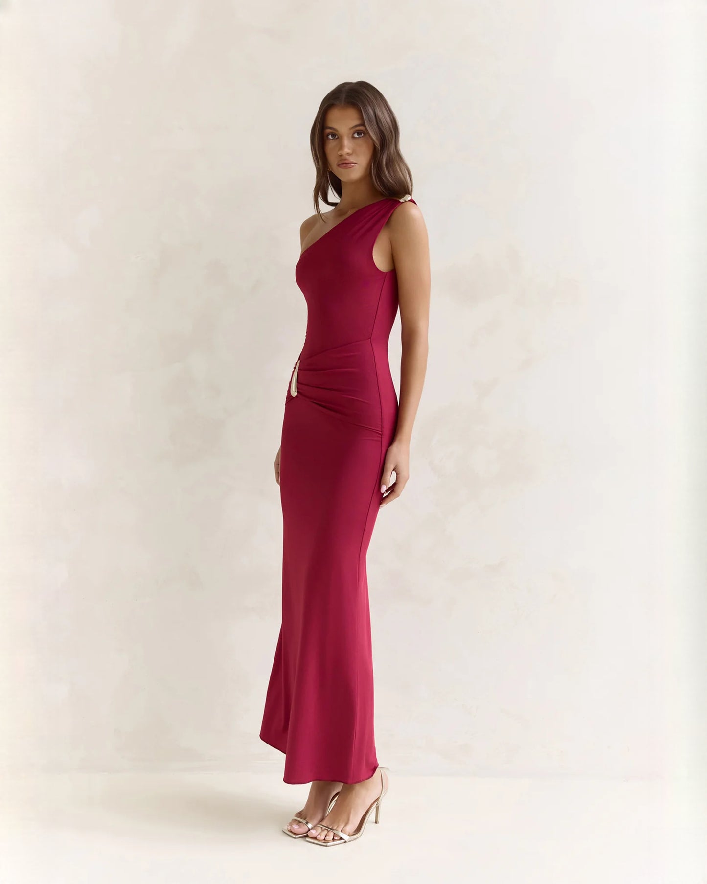 one-shoulder satin a-line maxi bridesmaid dress - image 6