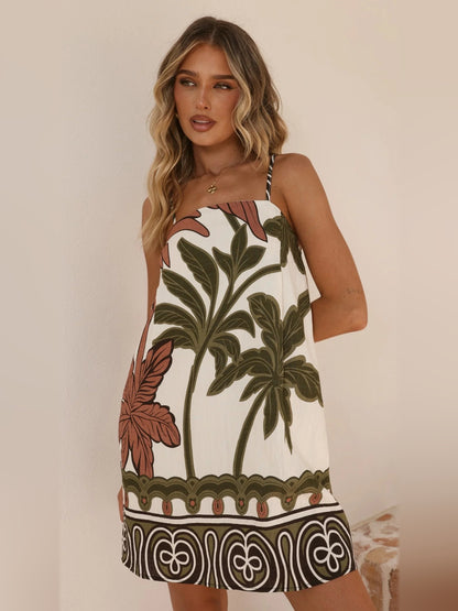 Beige mini homecoming dress, alternate view showing the full-length profile