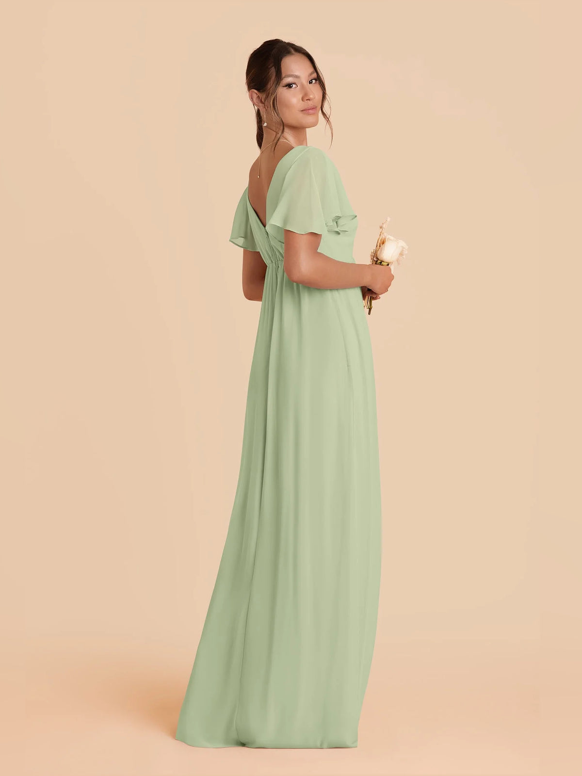 Dusty Blue maxi bridesmaid dress, alternate view showing the full-length profile