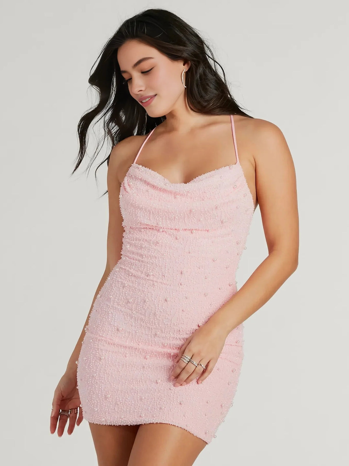 Mint Green mini homecoming dress, alternate view showing the full-length profile