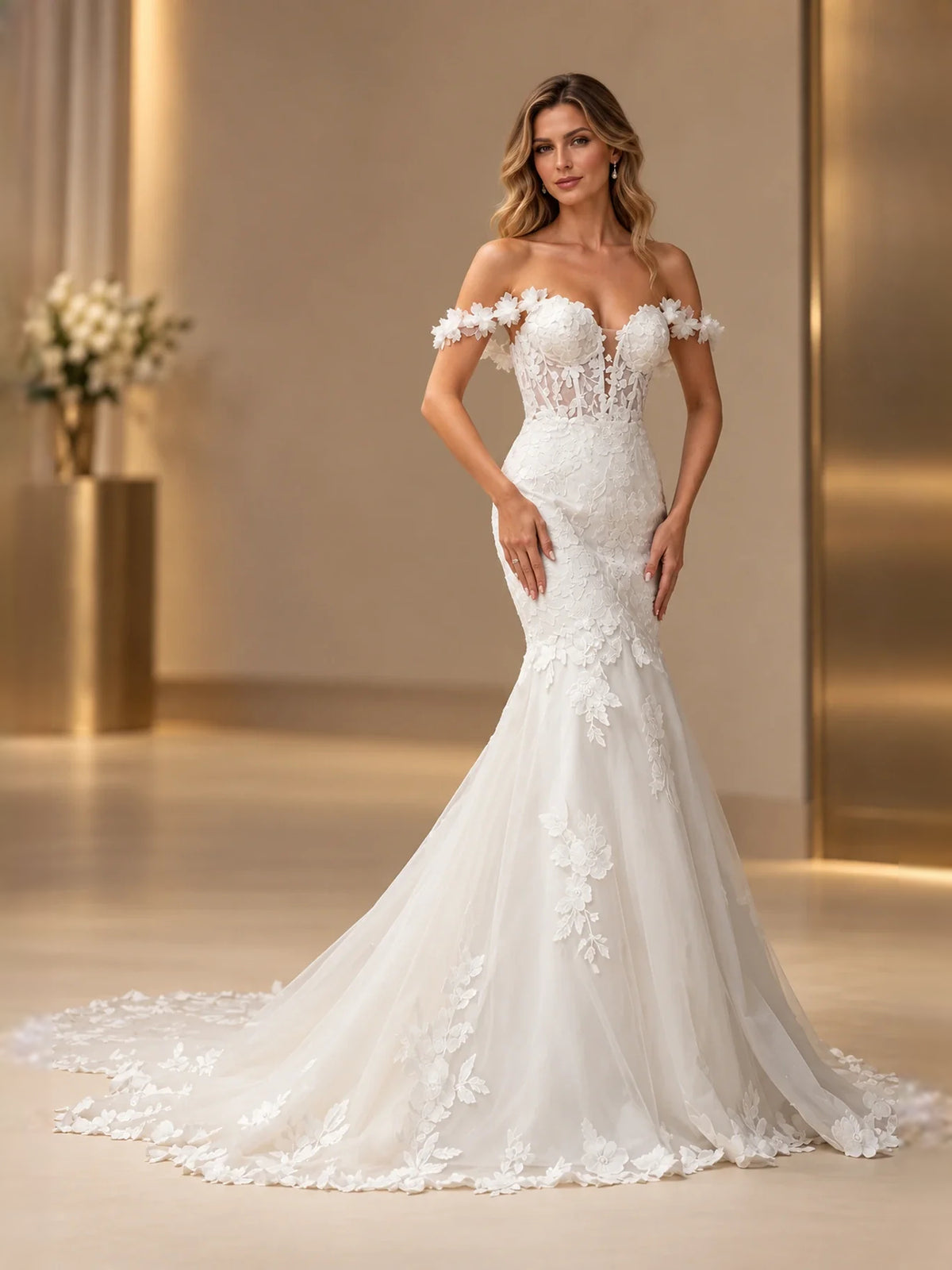 White floor-length wedding dress, alternate view showing the full-length profile