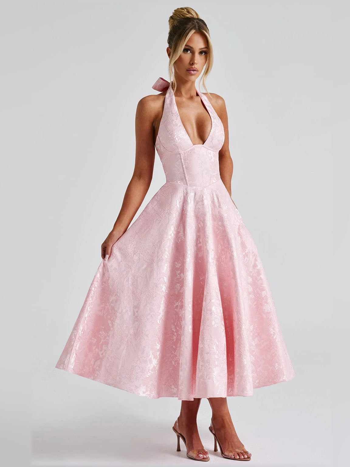 Blush midi formal dress, alternate view showing the hem