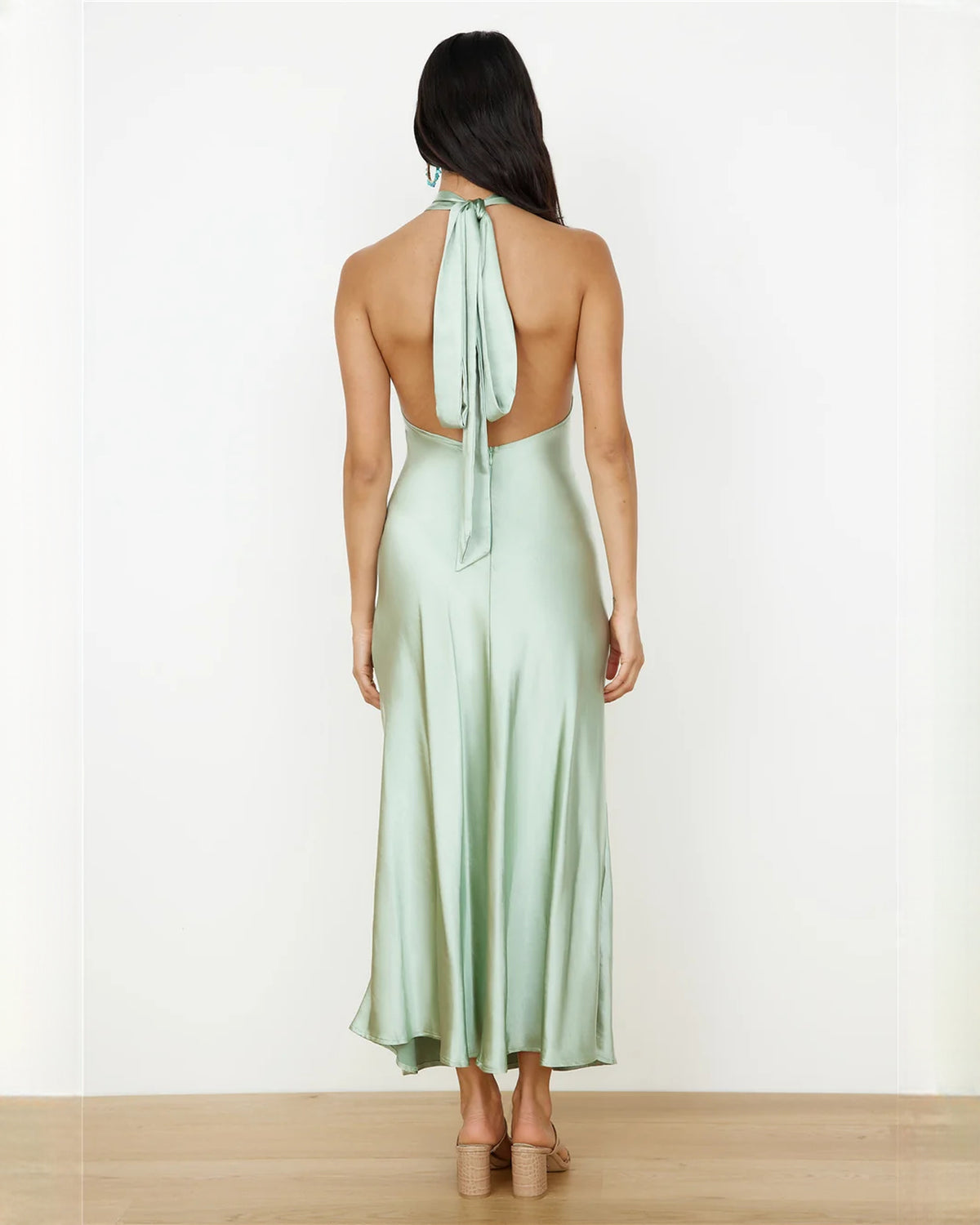 sleeveless satin a-line maxi bridesmaid dress - image 6