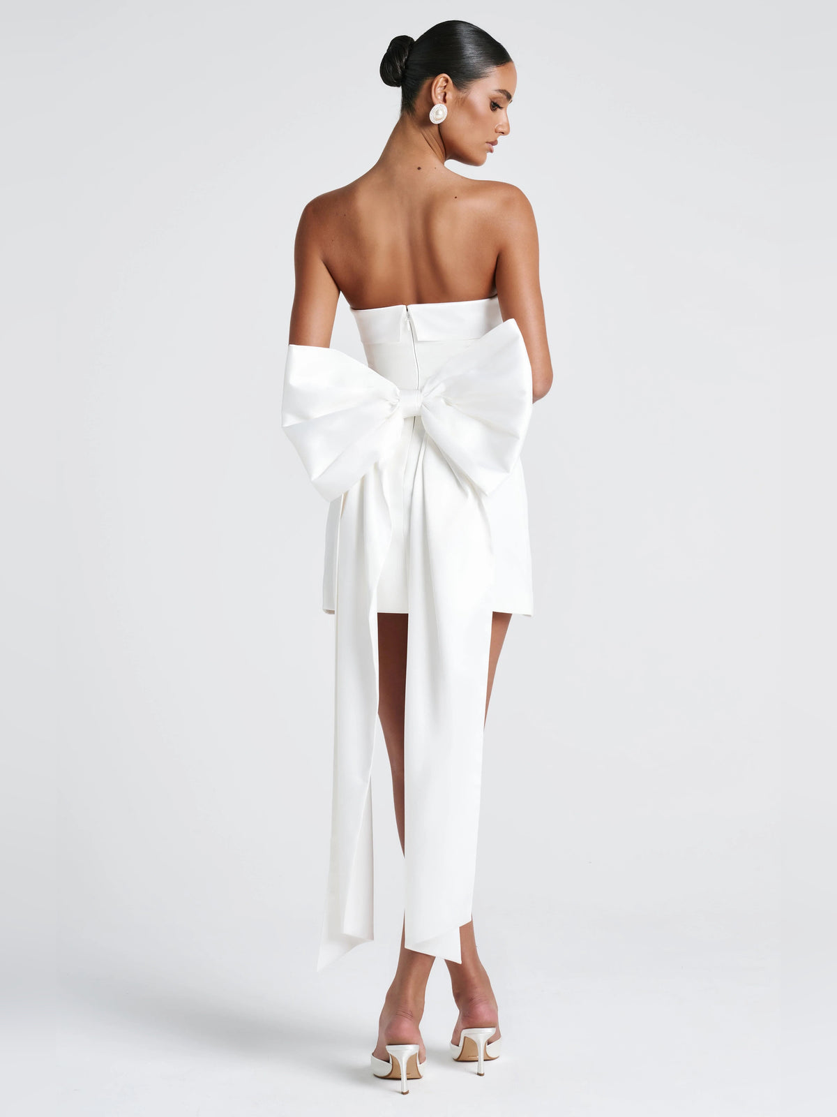 Ivory mini homecoming dress, alternate view showing the full-length profile