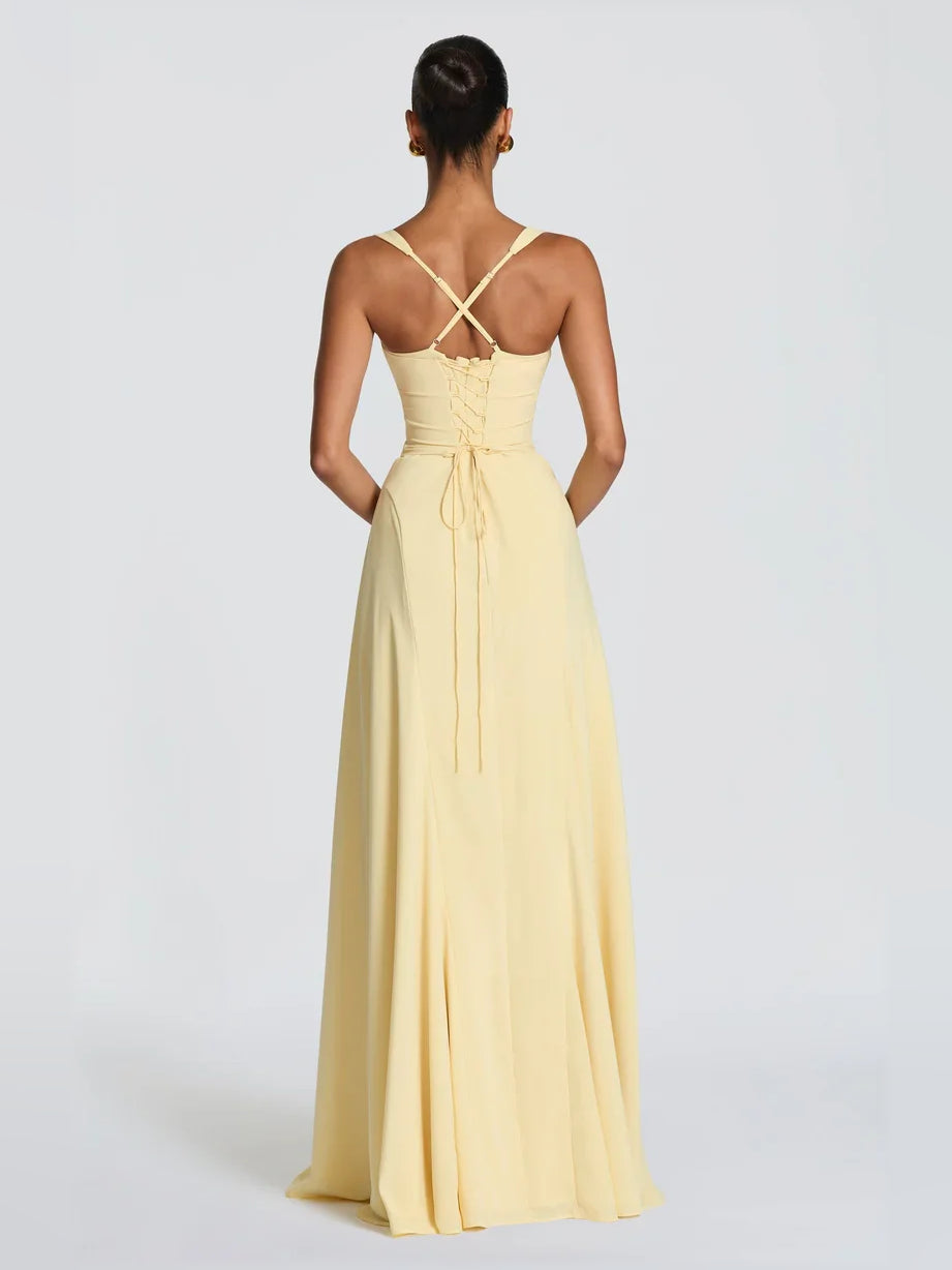Light Blue a-line floor-length formal dress with corset-style bodice, alternate view showing the hem