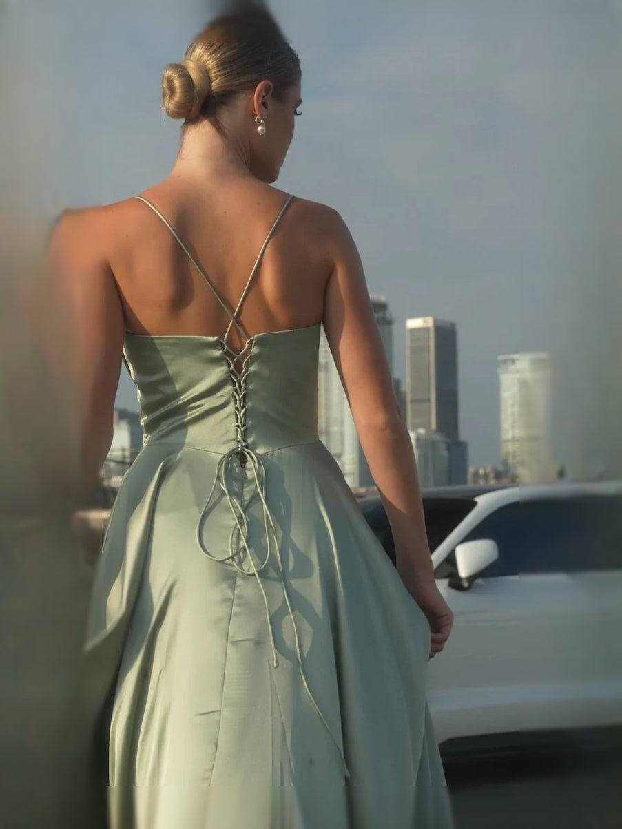 Watermelon floor-length prom dress, alternate view showing the full-length profile