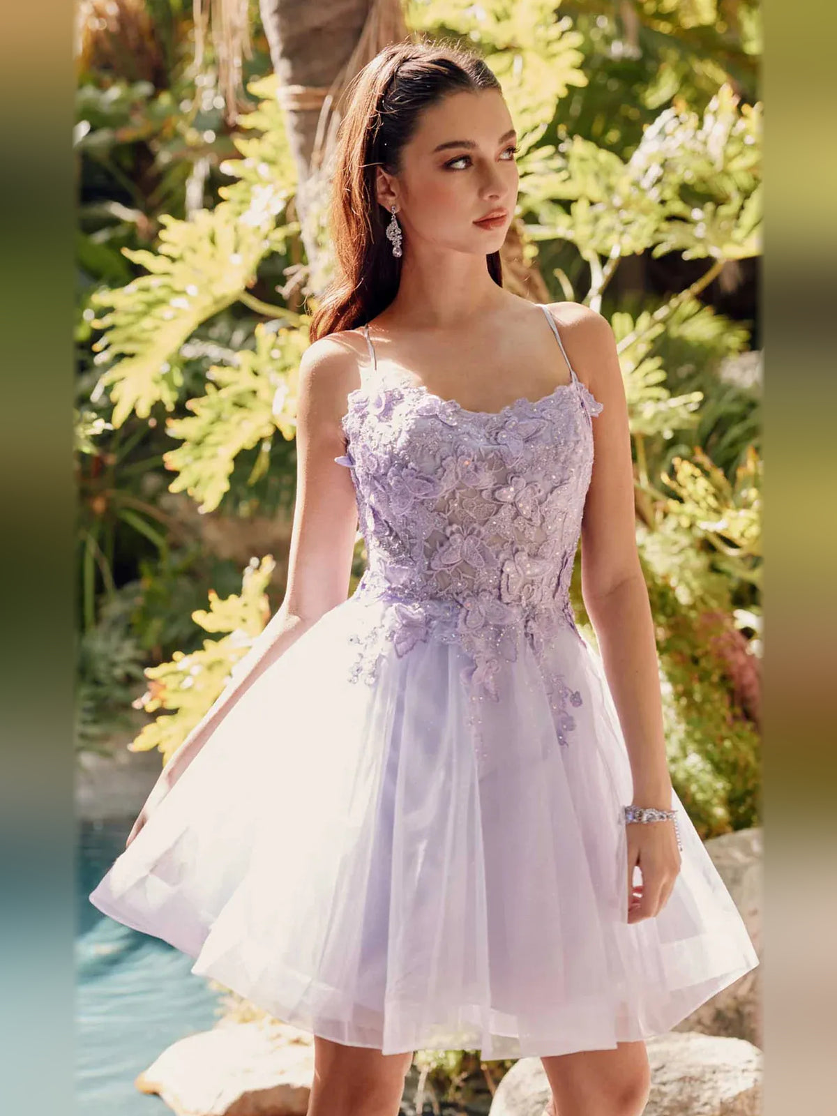 Silver mini homecoming dress, alternate view showing the full-length profile