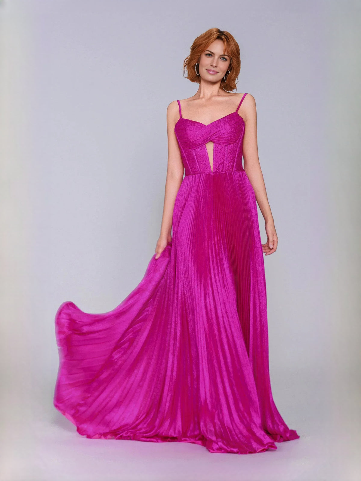 Fuchsia floor-length prom dress, alternate view showing the full-length profile