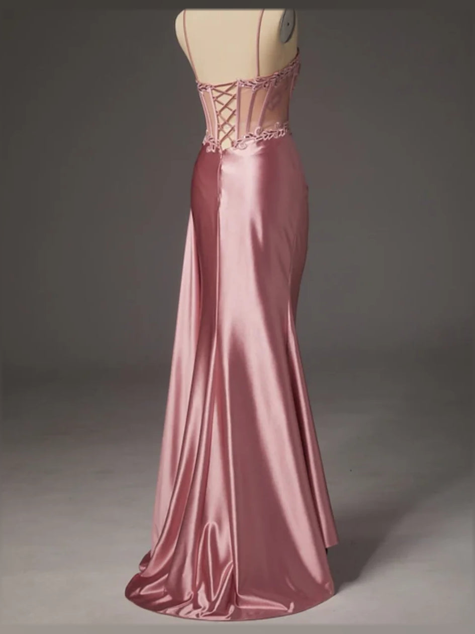 Rose Gold floor-length prom dress, alternate view showing the full-length profile