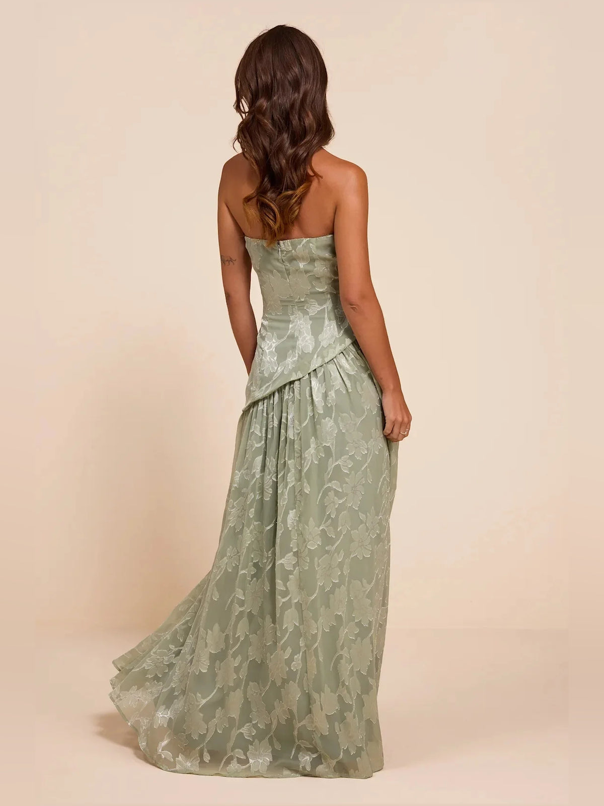 Dusty Pink maxi bridesmaid dress, alternate view showing the full-length profile