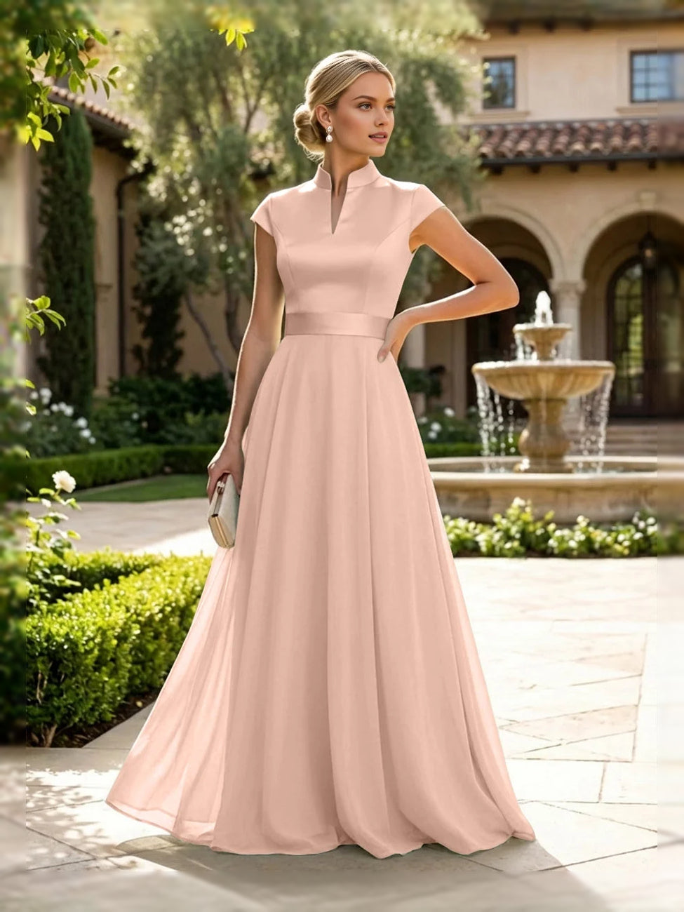 Blush Pink floor-length mother of the bride dress, alternate view showing the full-length profile