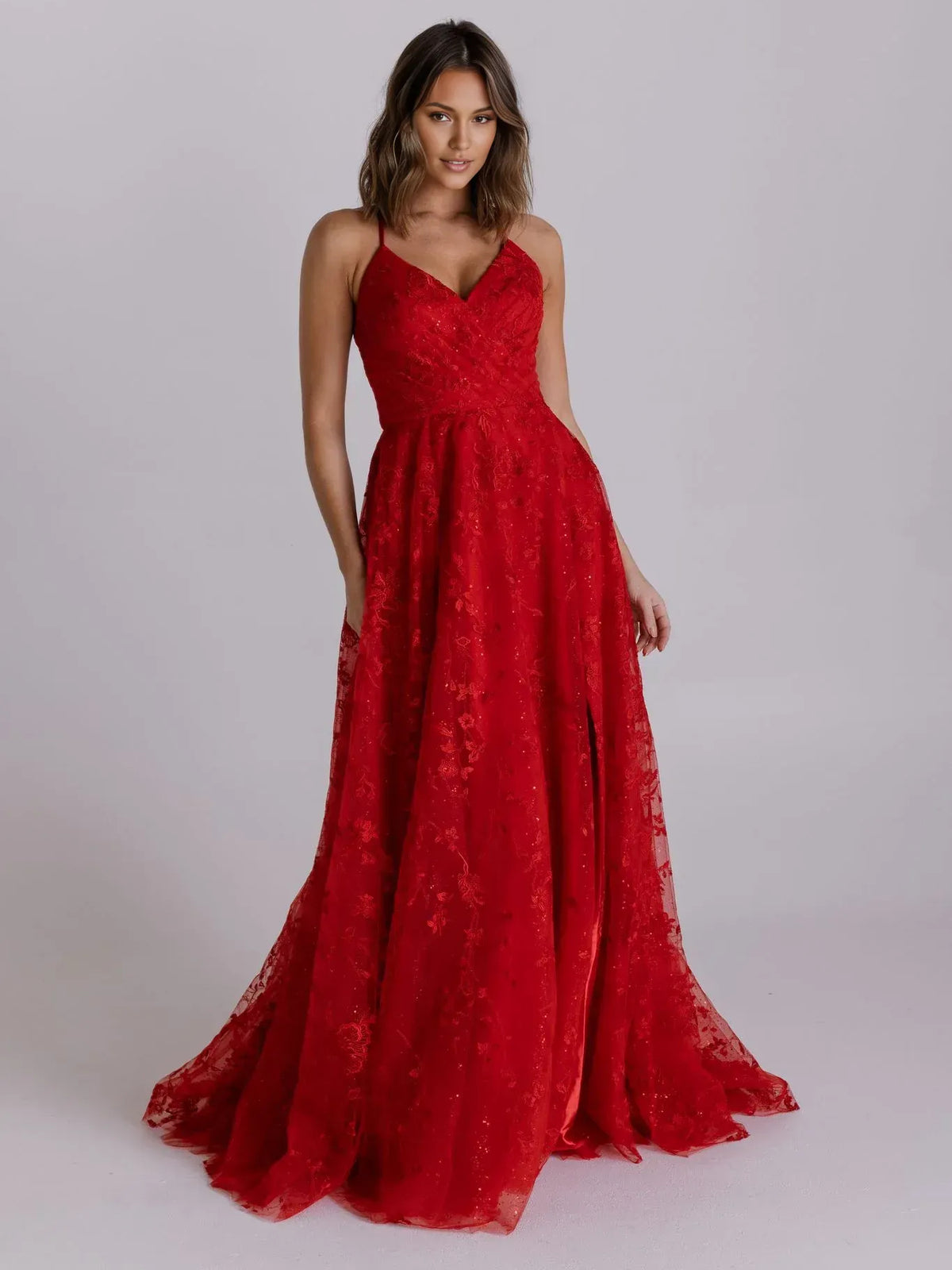 Deep Red floor-length prom dress, alternate view showing the full-length profile