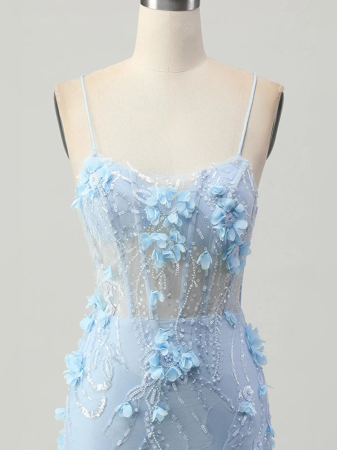 Sky Blue mini homecoming dress, alternate view showing the full-length profile