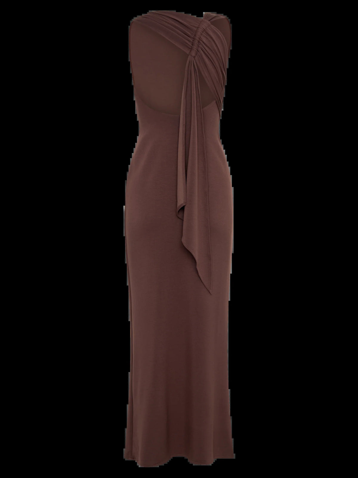 Brown midi formal dress, alternate view showing the hem