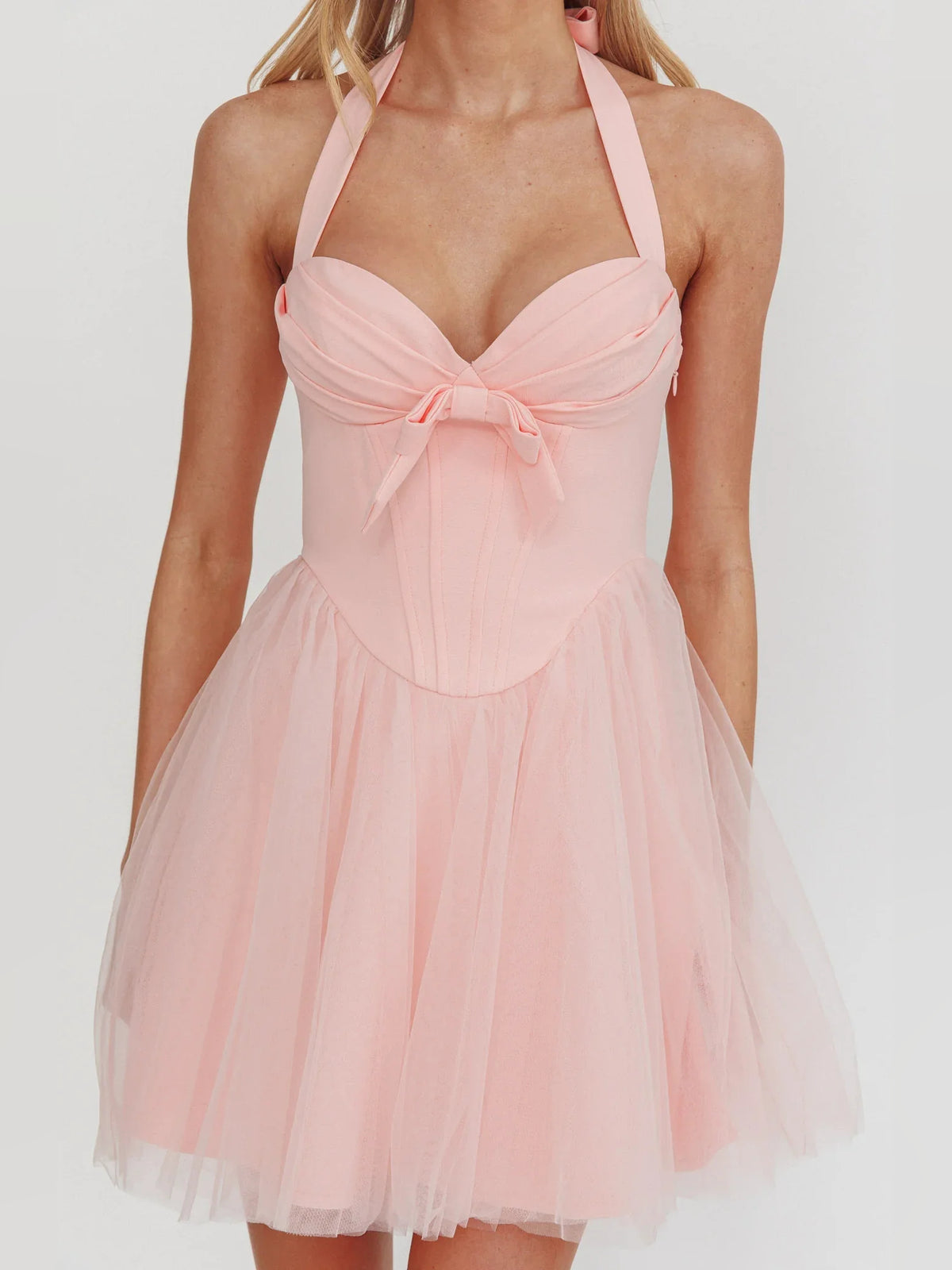 White mini homecoming dress, alternate view showing the full-length profile