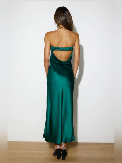 Forest Green midi formal dress, alternate view showing the hem